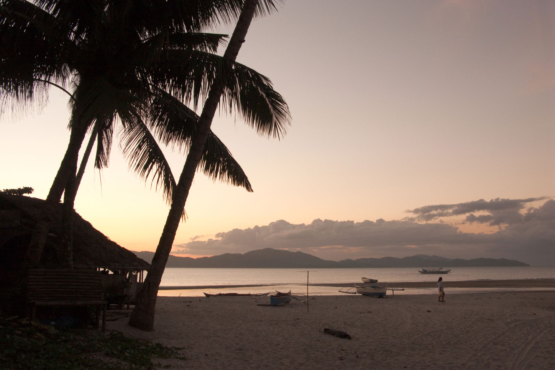 Twilight on the beach. San Vicente, Palawan, Philippines.