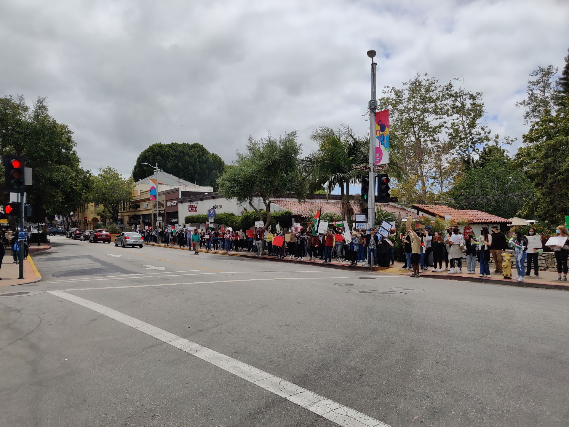 A section of a pro-Palestine march in San Luis Obispo, CA, USA …