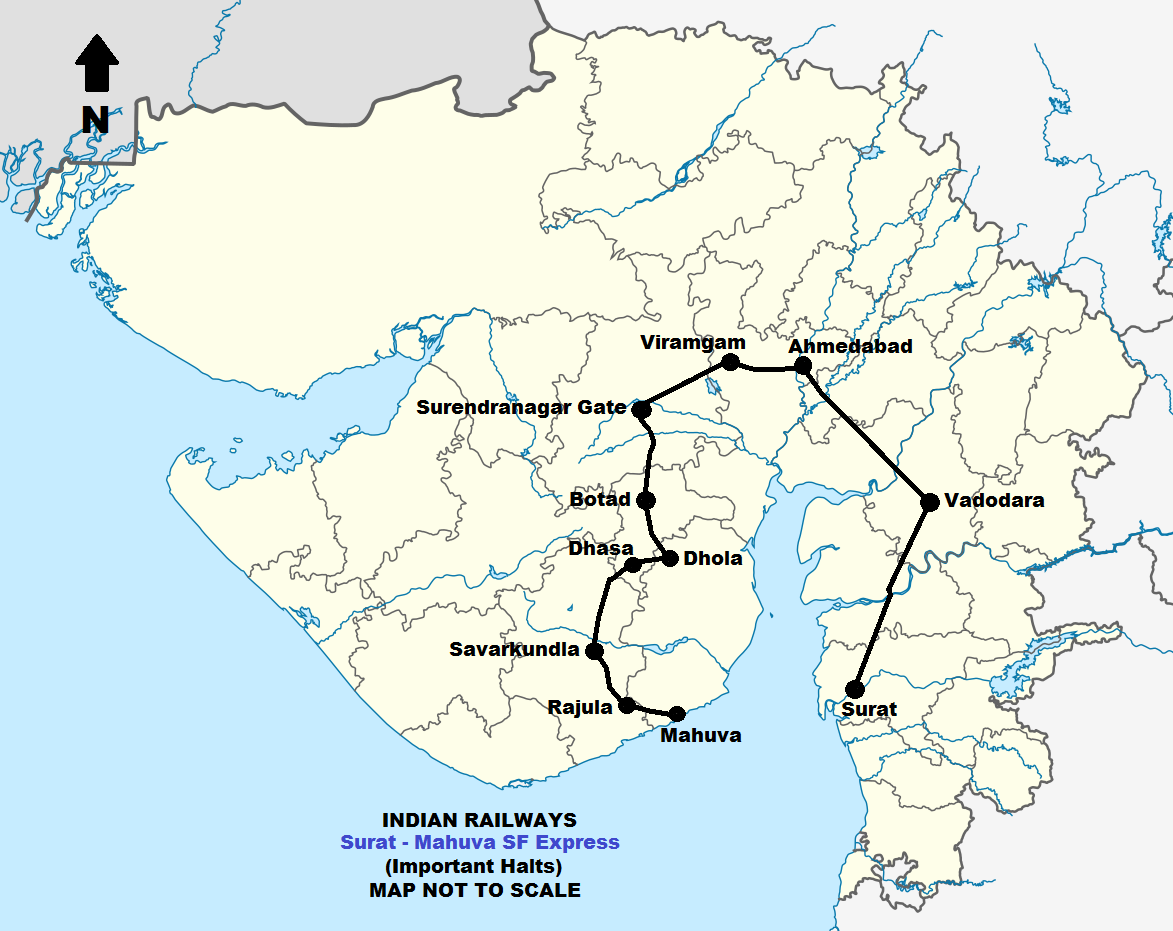 Surat - Mahuva SF Express Route Map