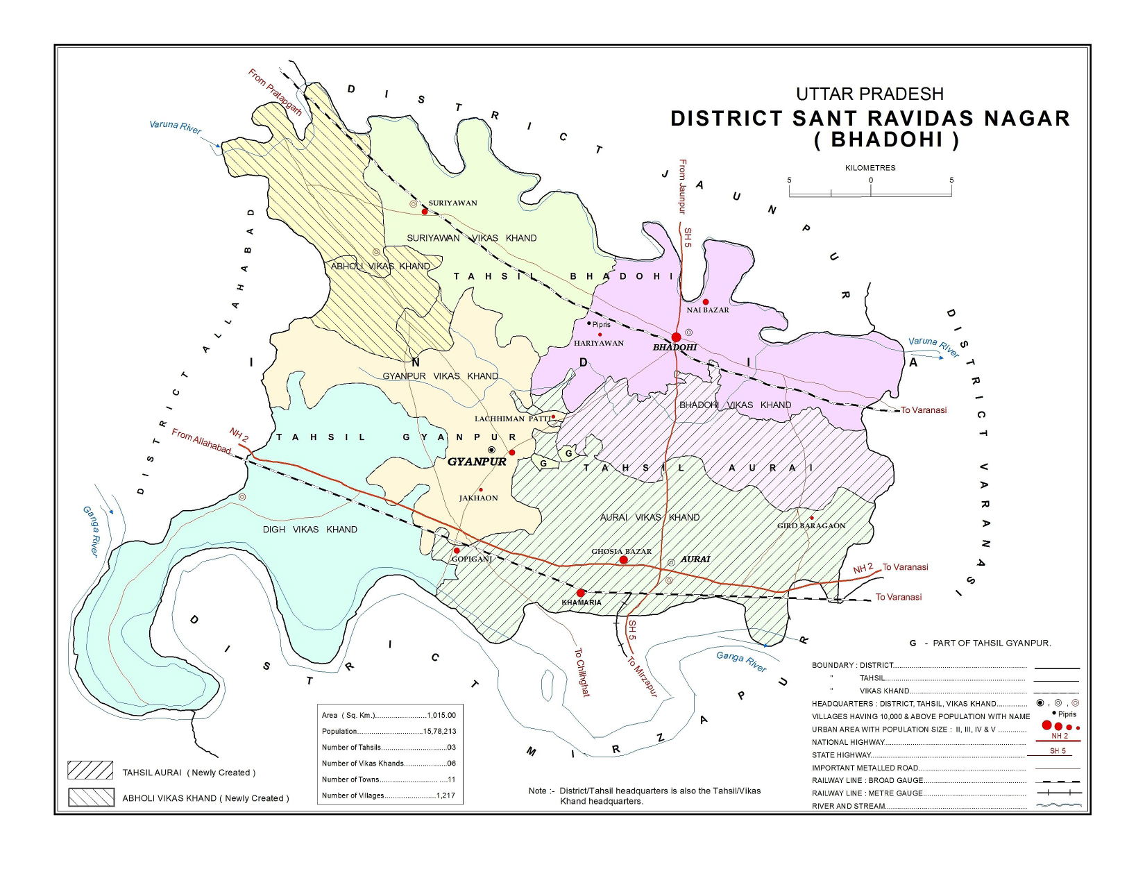 2011 Indian Census Division Map of District Bhadohi