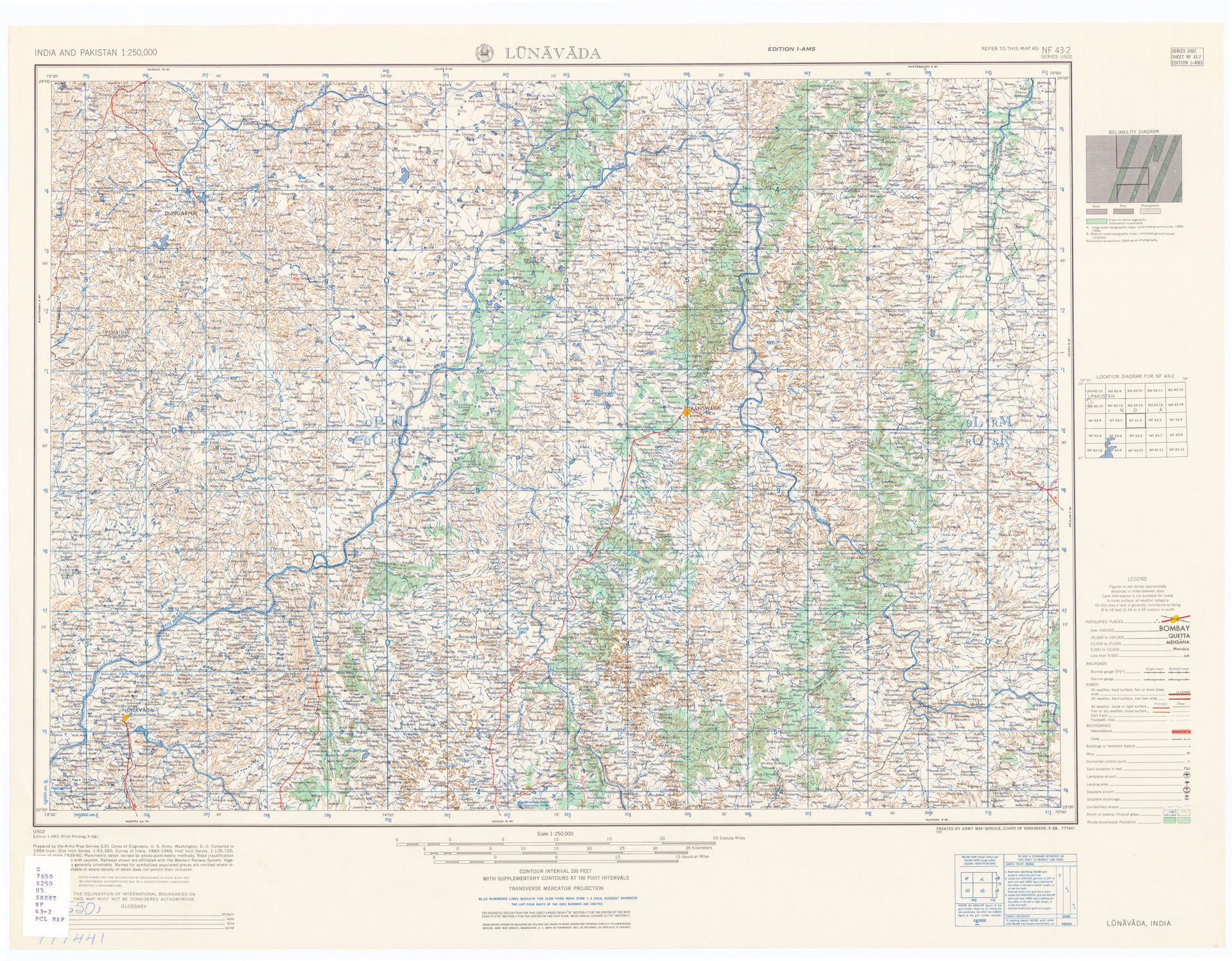 NF 43-2 Lunavada. Tile of the Map India and Pakistan 1:250,000.…