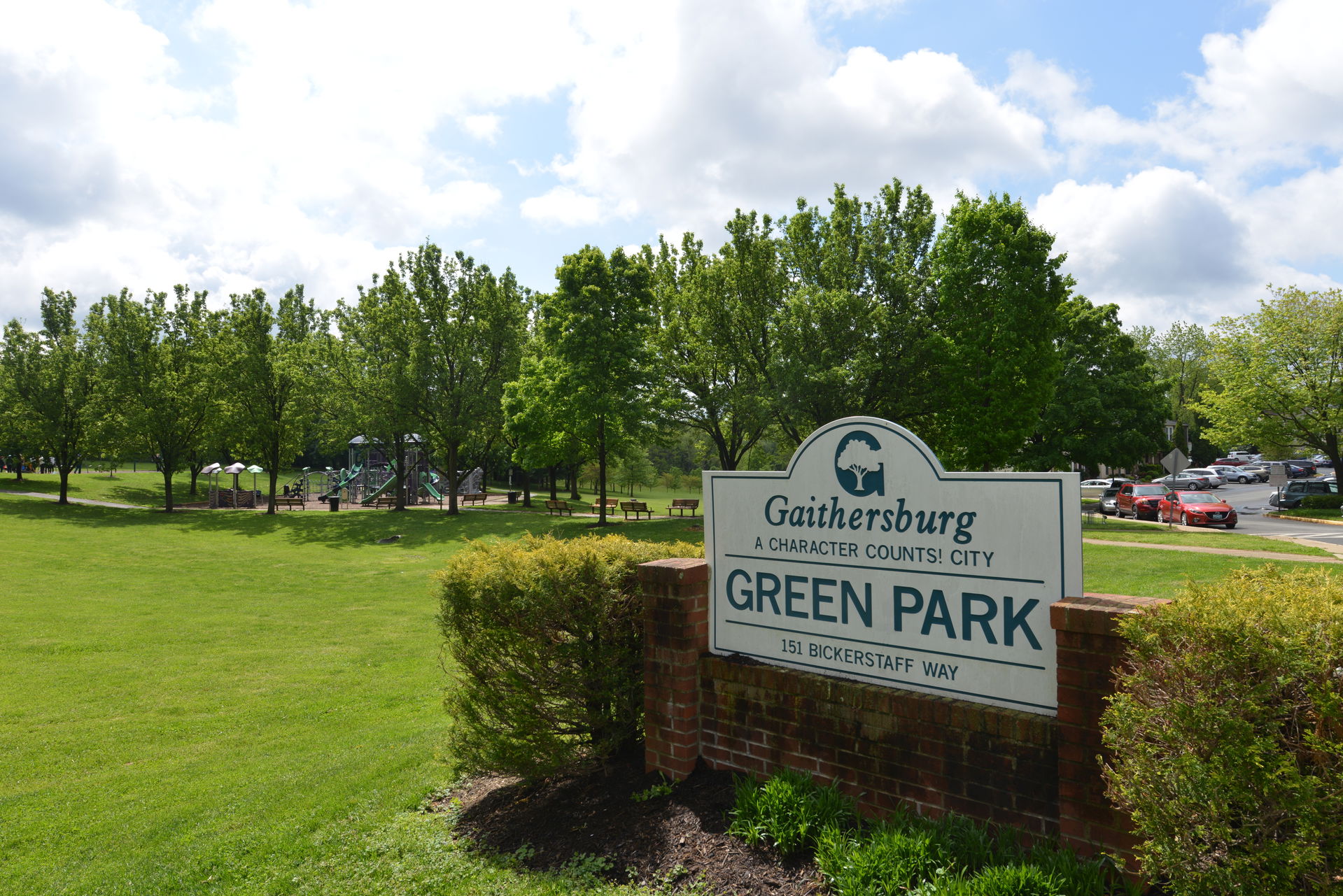 The sign at the entrance to Green Park, a park run by the city …