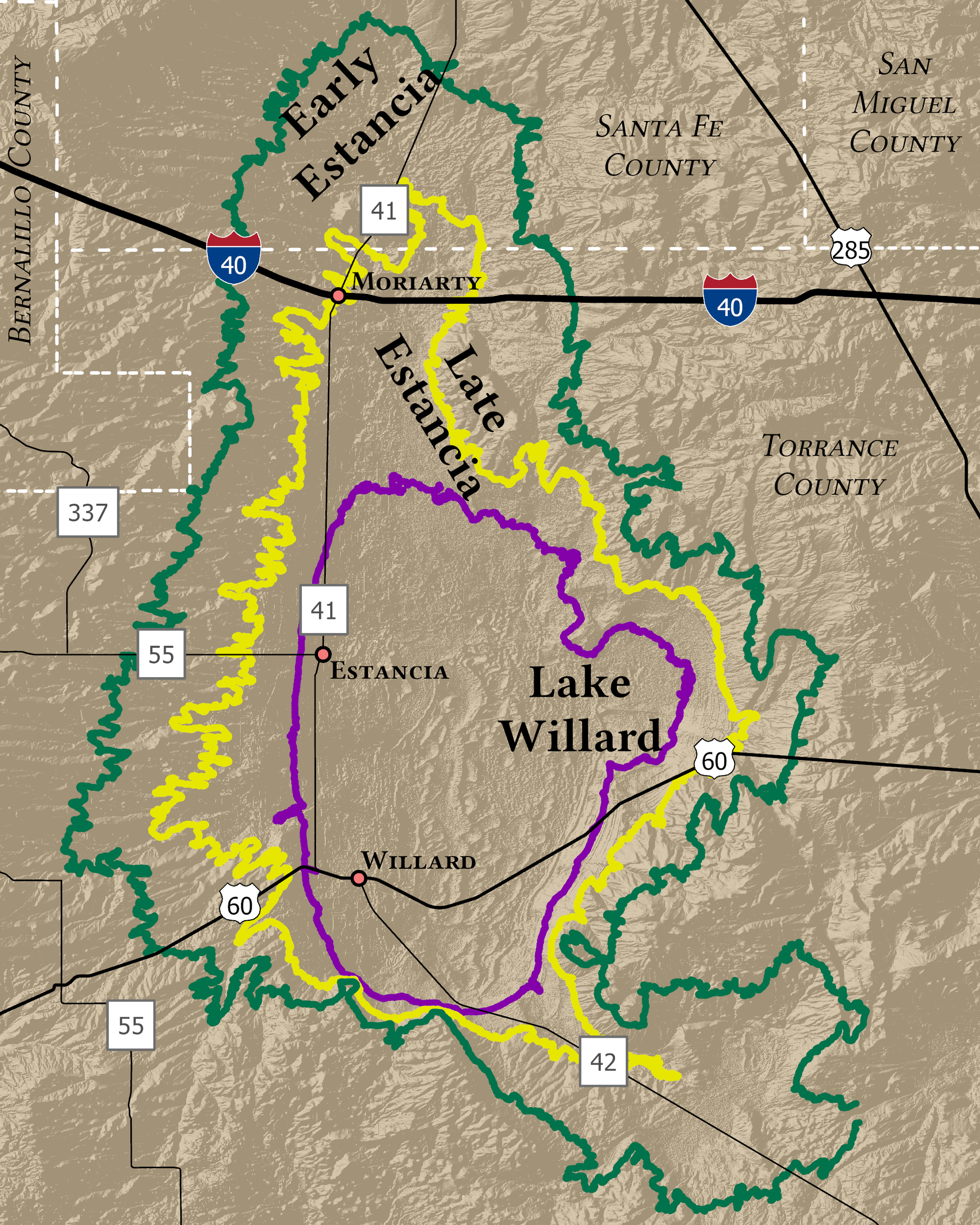 Three stages of Lake Estancia. Bachhuber (1989, p. 1549) states…