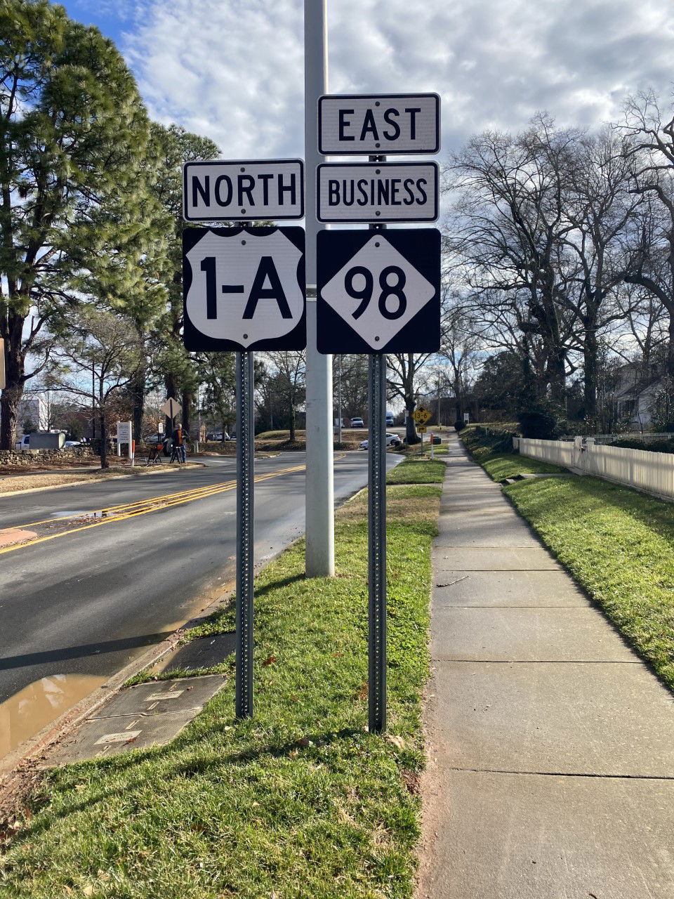 Highway sign along U.S. Route 1A and North Carolina Highway 98 …
