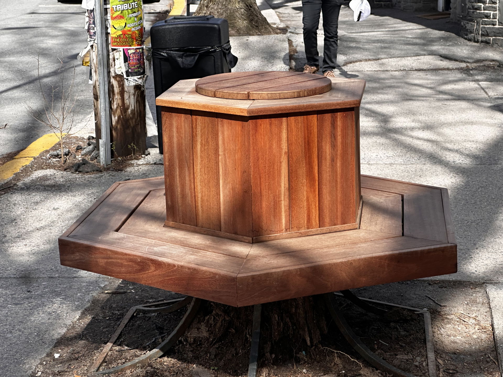 Hexagonal wrap around bench in Woodstock, NY, taking the place …