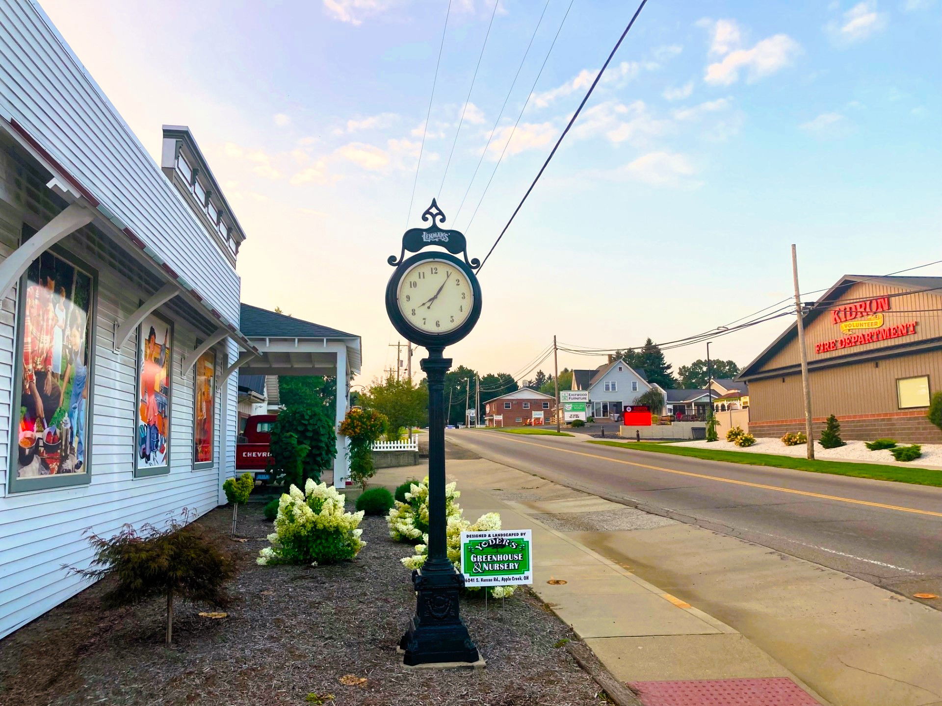Downtown Kidron with the fire station to the right.