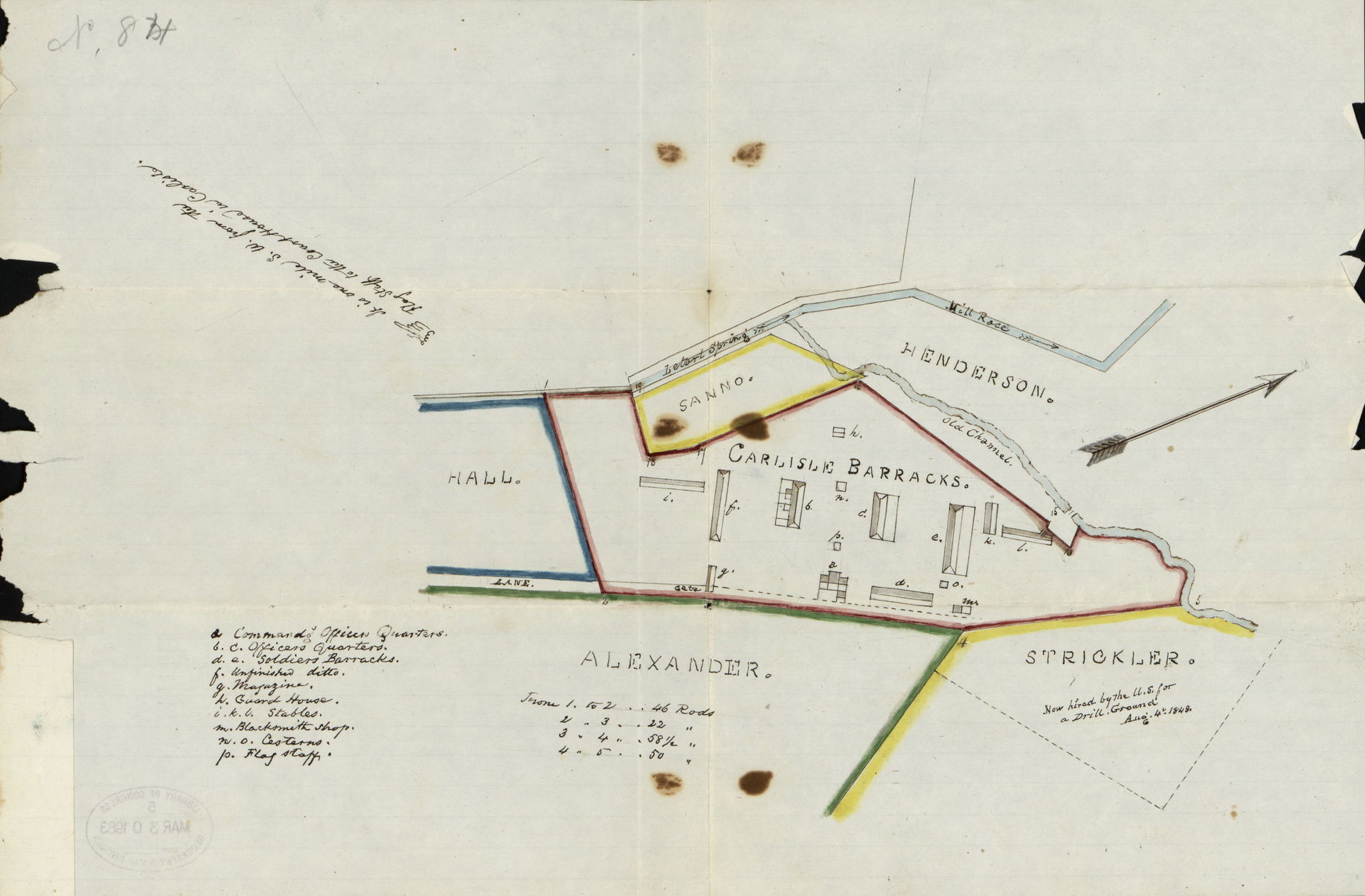 Cadastral map showing buildings. Pen-and-ink and watercolor. Or…