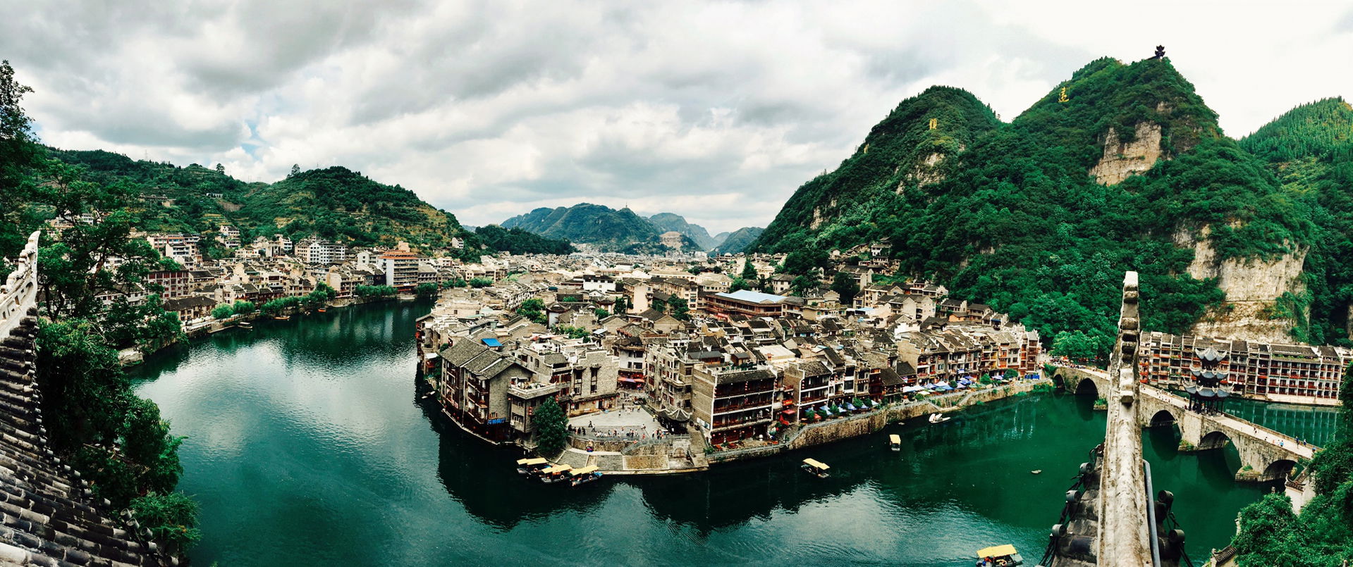 A panoramic image of Zhenyuan Ancient Town.