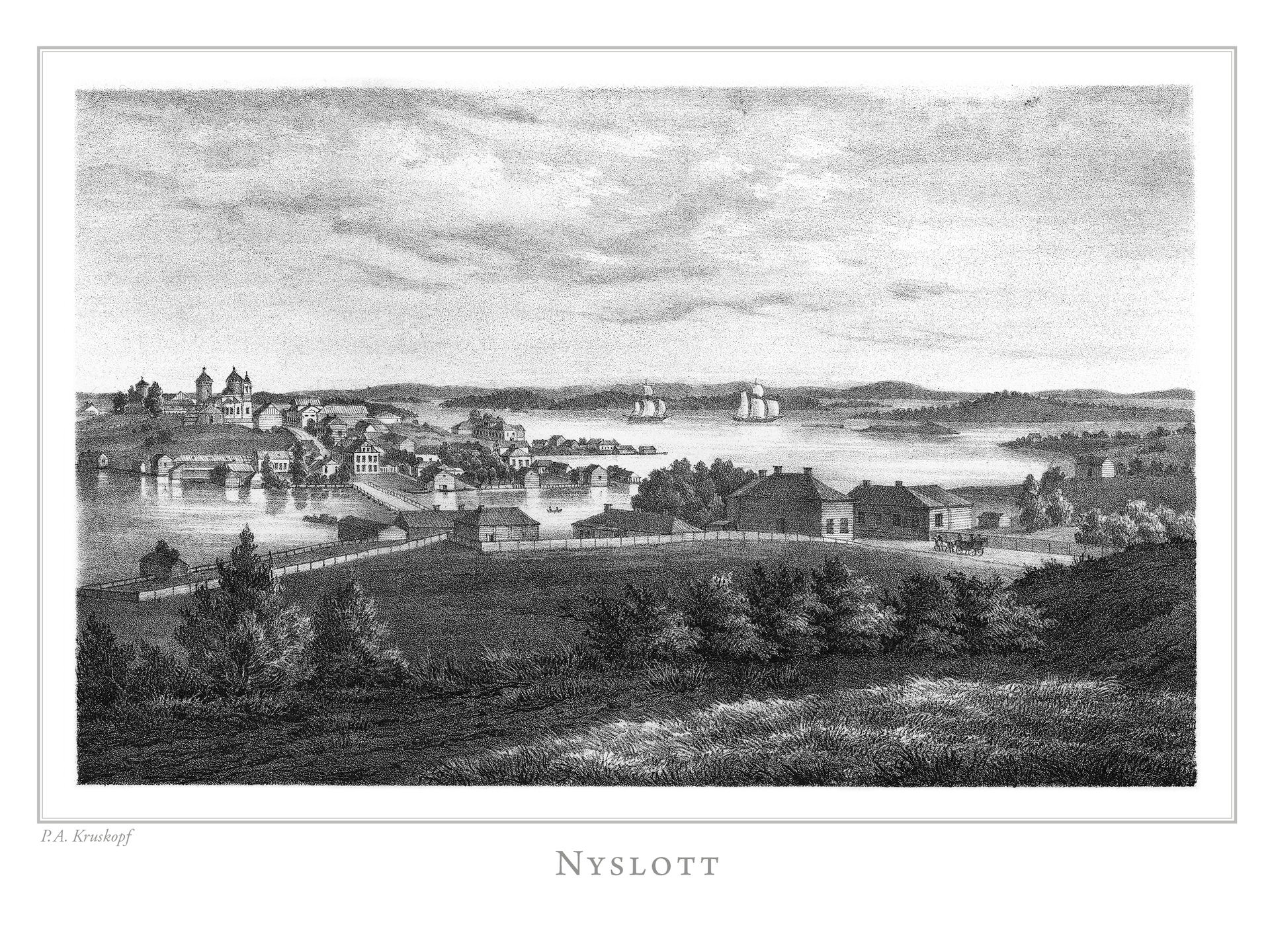 Nyslott, litografi av Pehr Adolf Kruskopf (1805-1852) publicera…