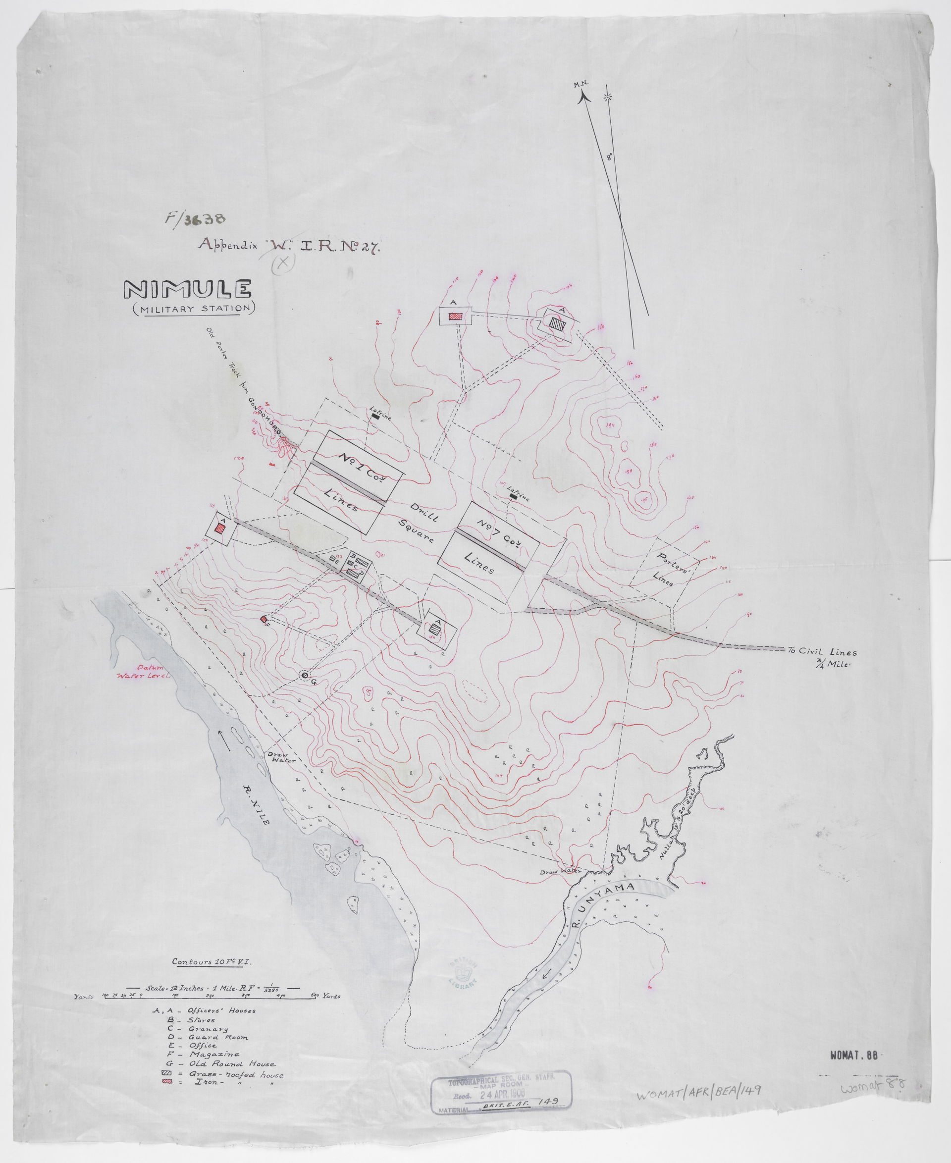 Shows a military station on the east bank of the White Nile in …