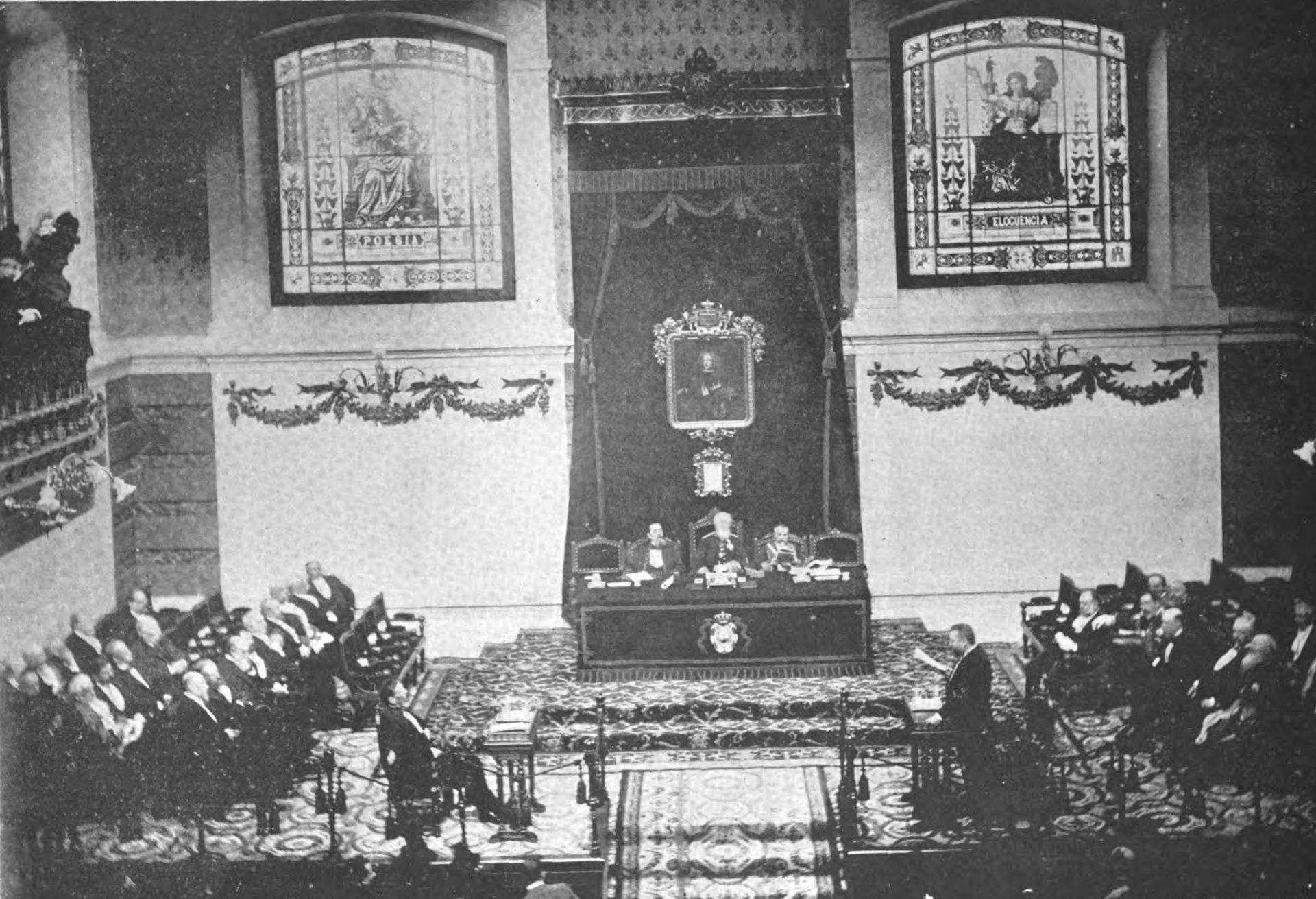 Madrid.—Recepción de D. Benito Pérez Galdós en la Real Academia…