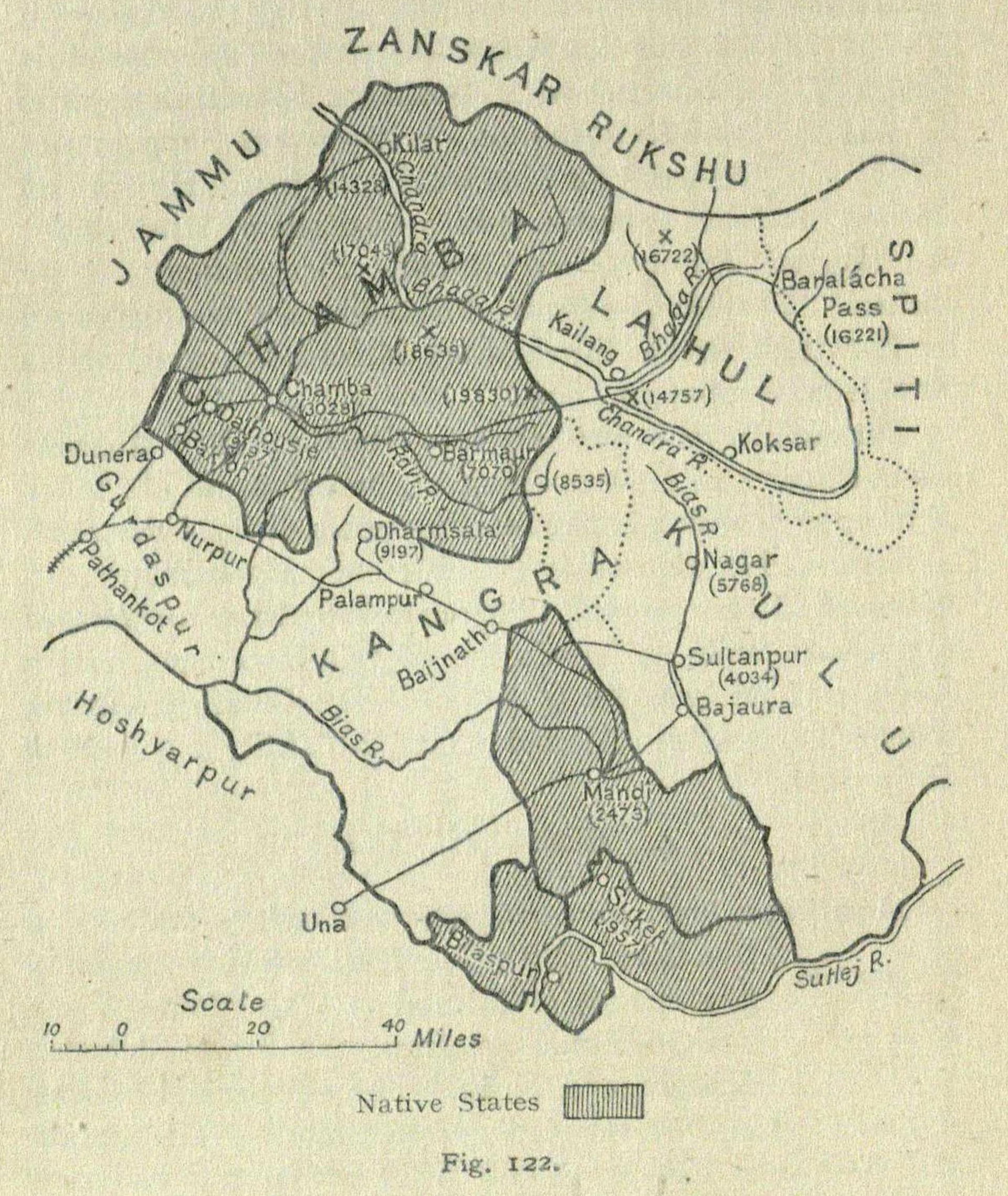 Map of the Punjab Hill States of Chamba, Mandi, Suket, and Bila…