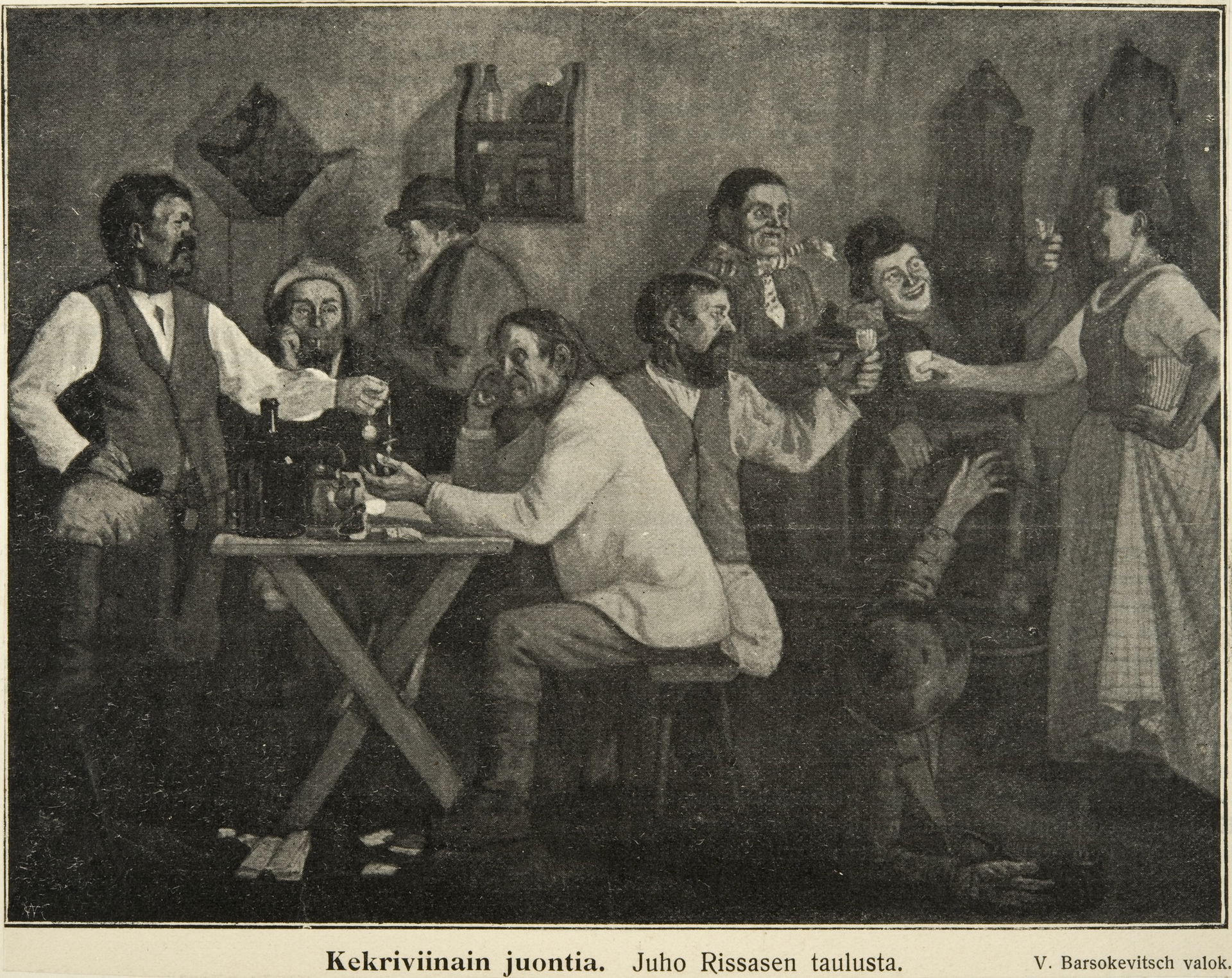 Toisinto Juho Rissasen taulusta kekriviinain juontia 1903