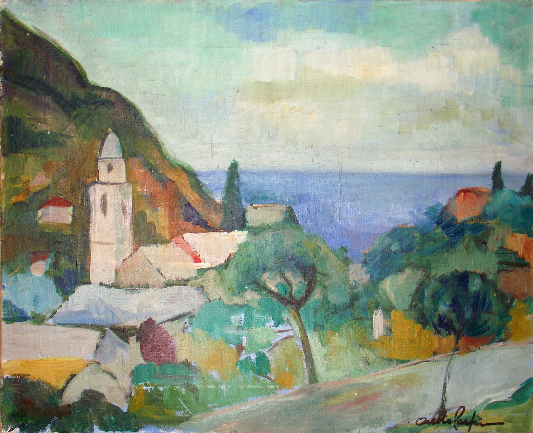 View of Levanto, Oreste Carpi, 1960 c. oil on canvas