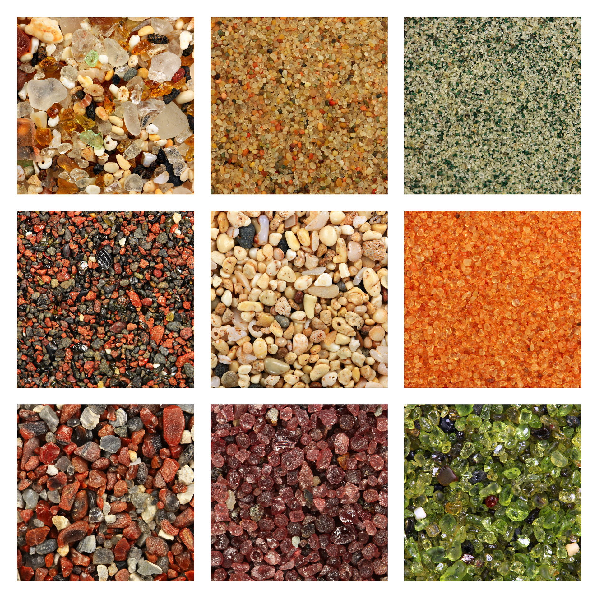 Global collage of sand samples. There is one square centimeter …