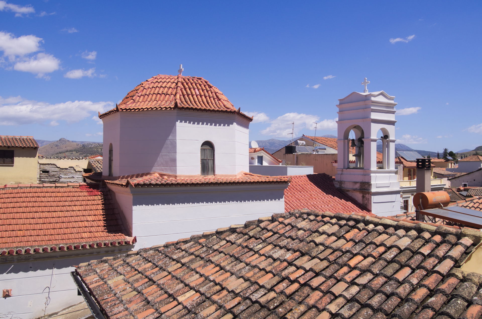 The dome and belfry of Saint Spyridon church, Nafplion.