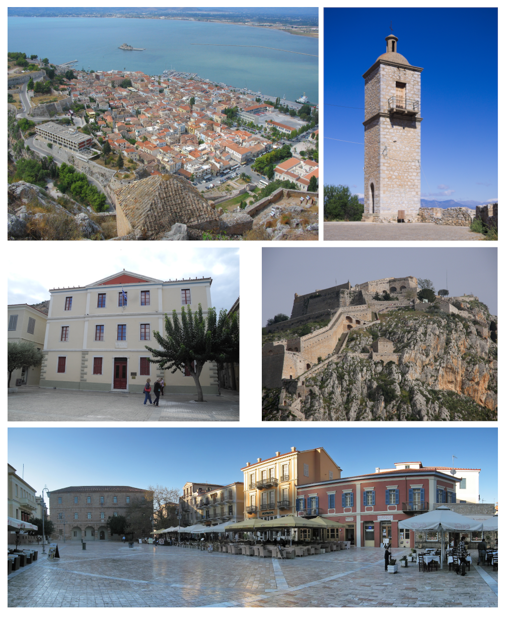 Clockwise, starting from the top left: the city of Nafplion as …