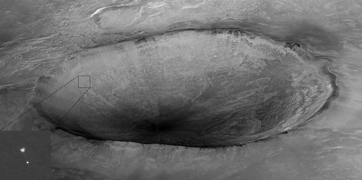 Image taken by Mars Reconnaissance Orbiter showing descent of P…