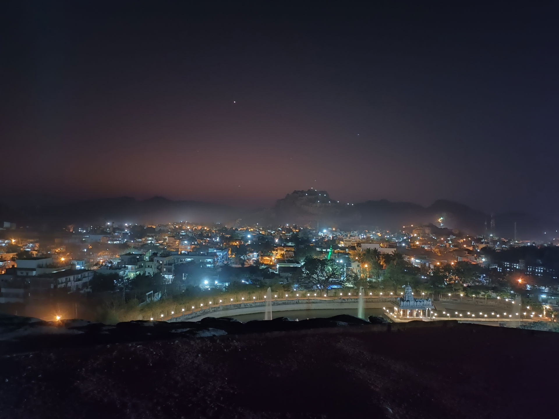 Night view of Koppal from Gavi math