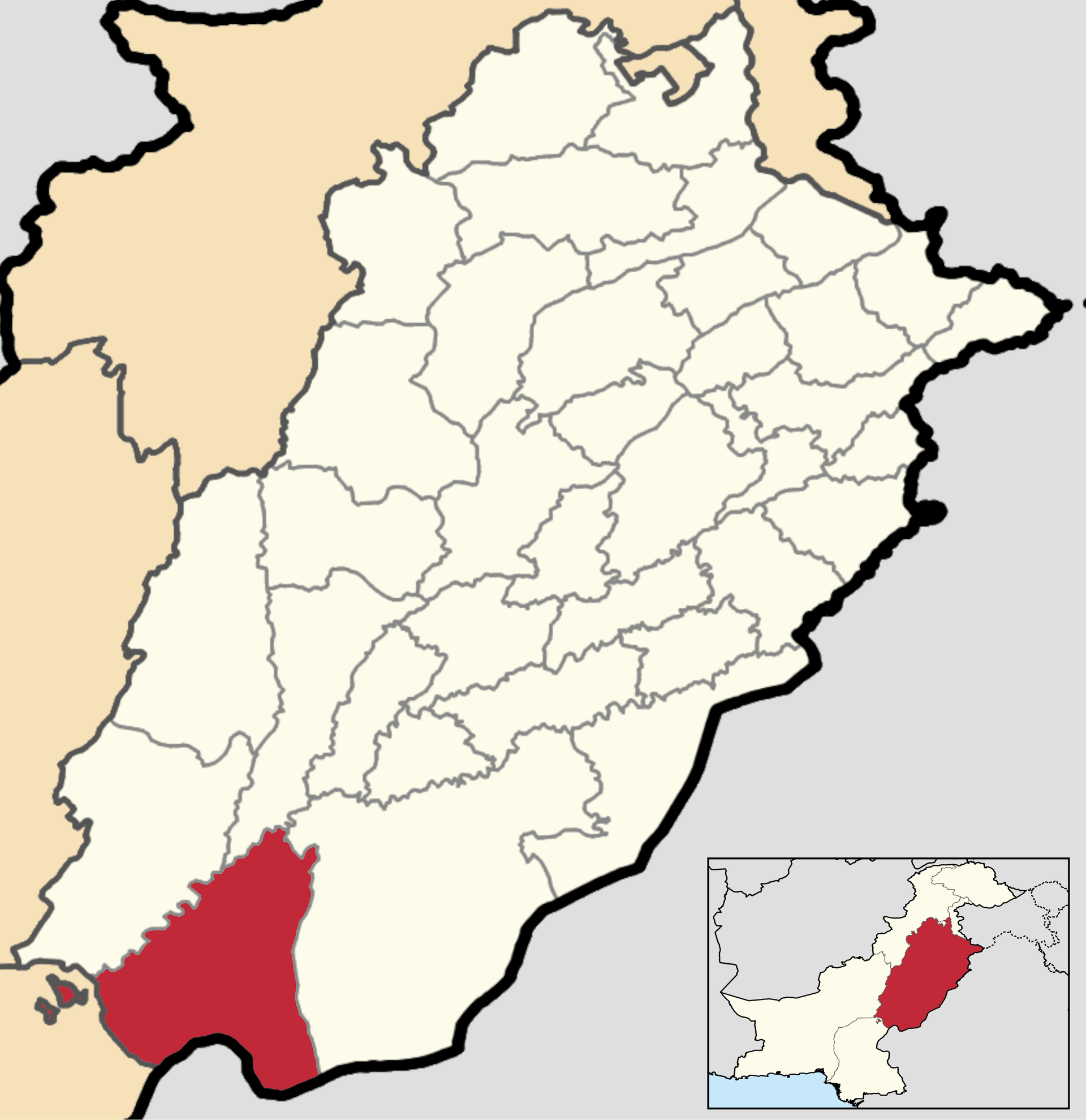 This is a map showing the location of Rahim Yar Khan District i…
