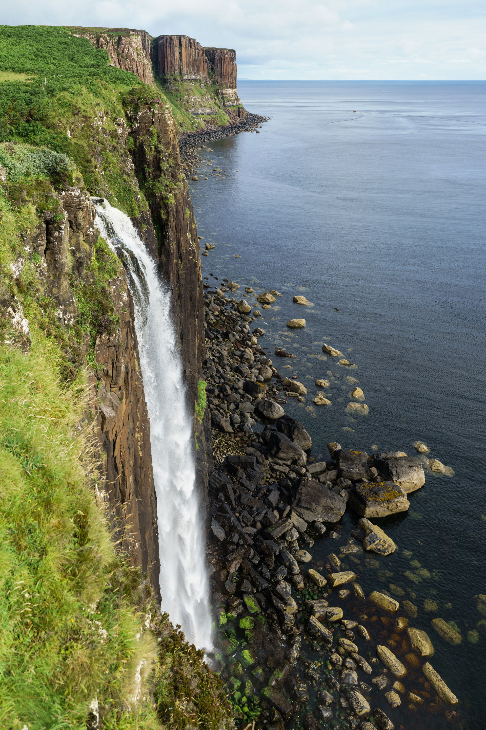 The waterfall from Loch Mealt falls 55 metres to the sea. Behin…