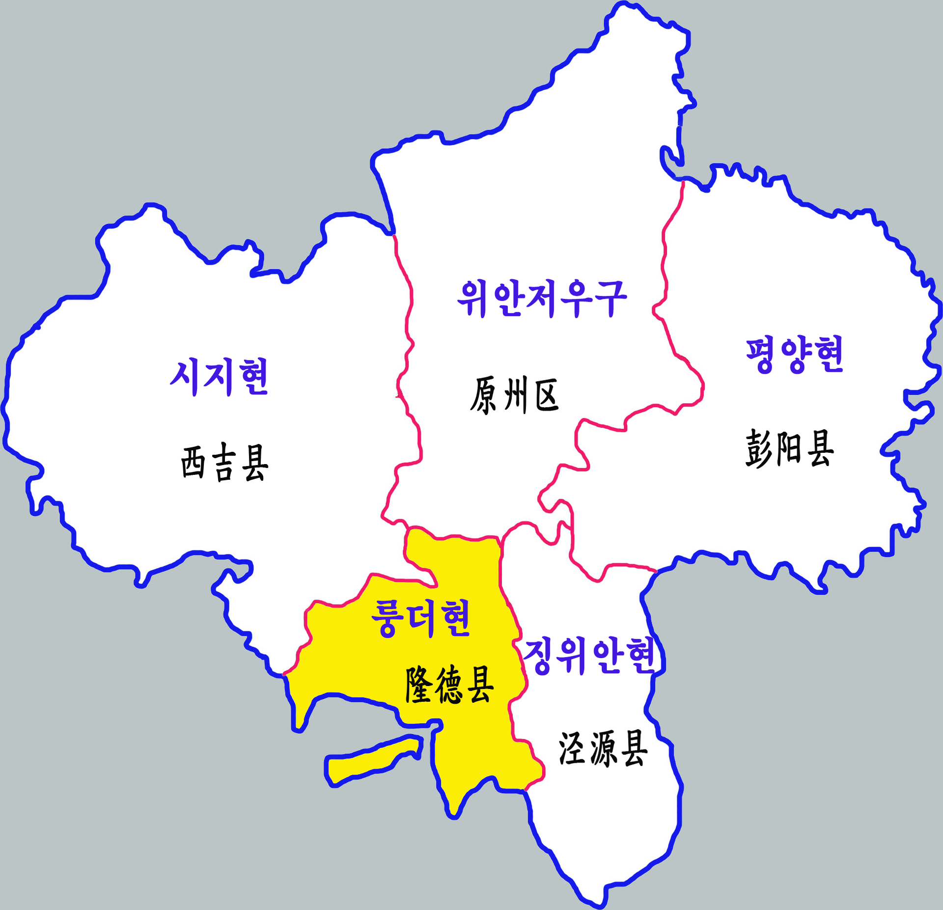 구위안시 현급구역도