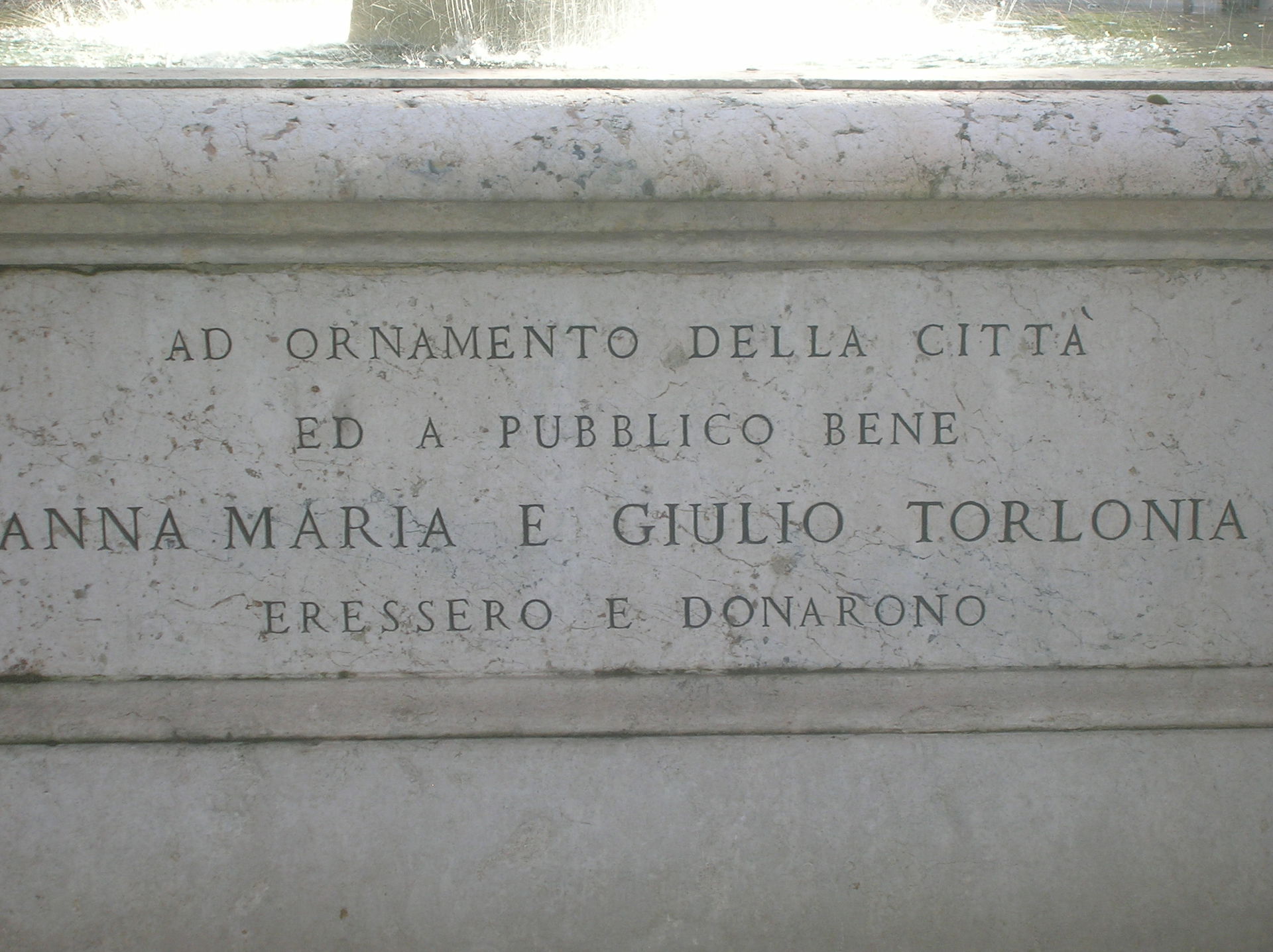 Inscription on one side of the Fountain of Piazza Torlonia (189…