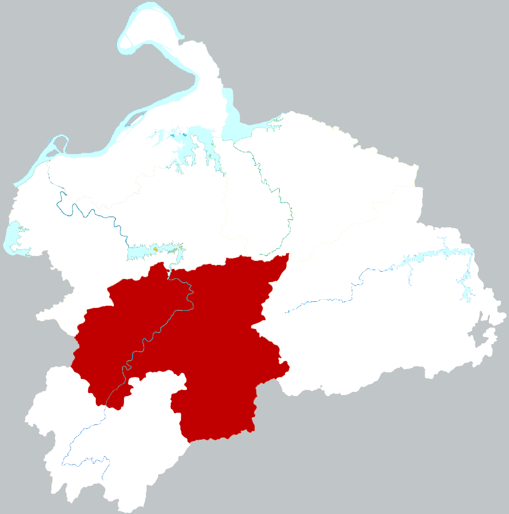 Location of Chongyang county in Xianning city, Hubei, China