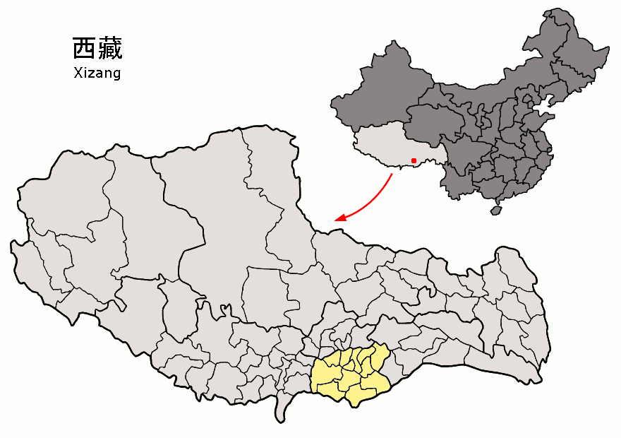 Location of Shannan Prefecture (yellow) within Tibet (Xizang) a…