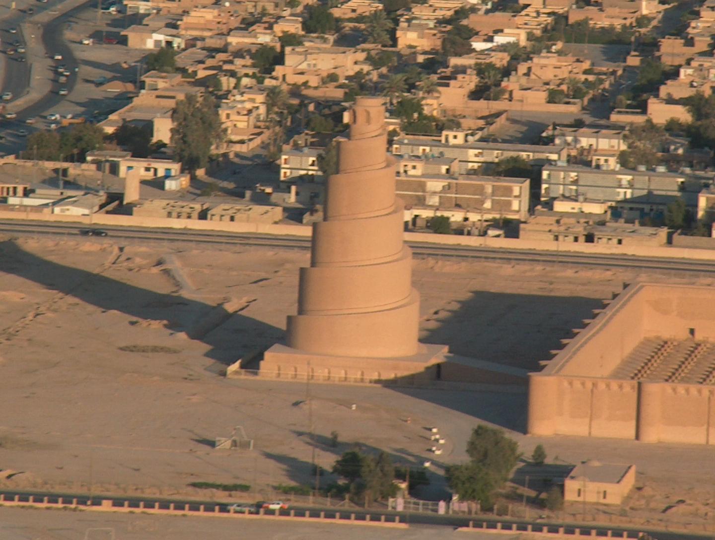 The spiral minaret in Samarra, Iraq. Samarra stands on the east…