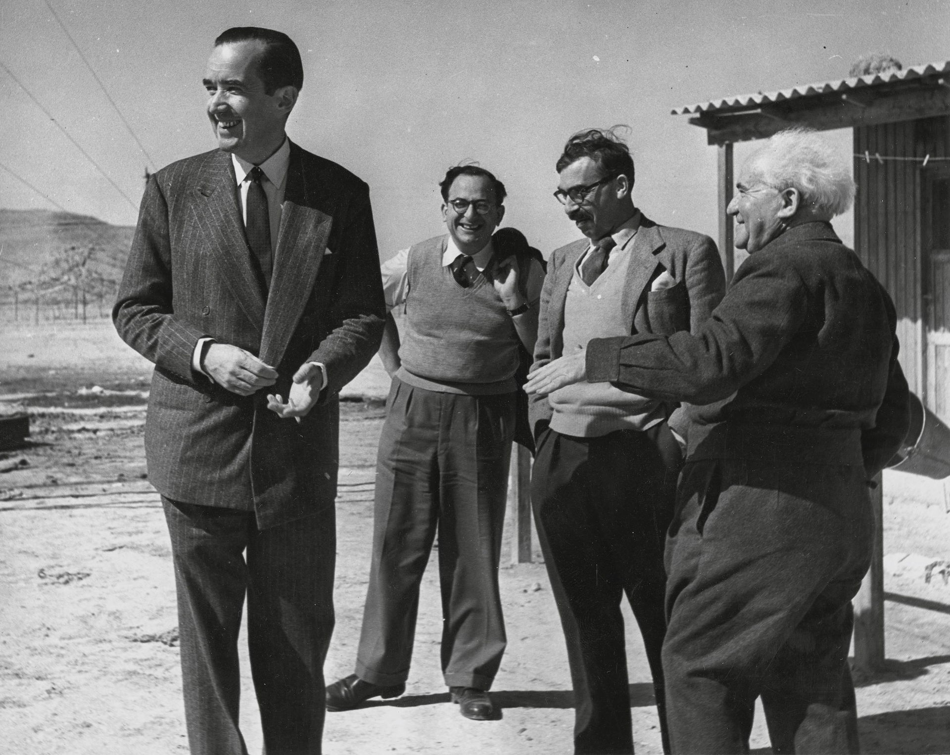 (r-l) prime minister David Ben Gurion, spokesperson Moshe Pearl…