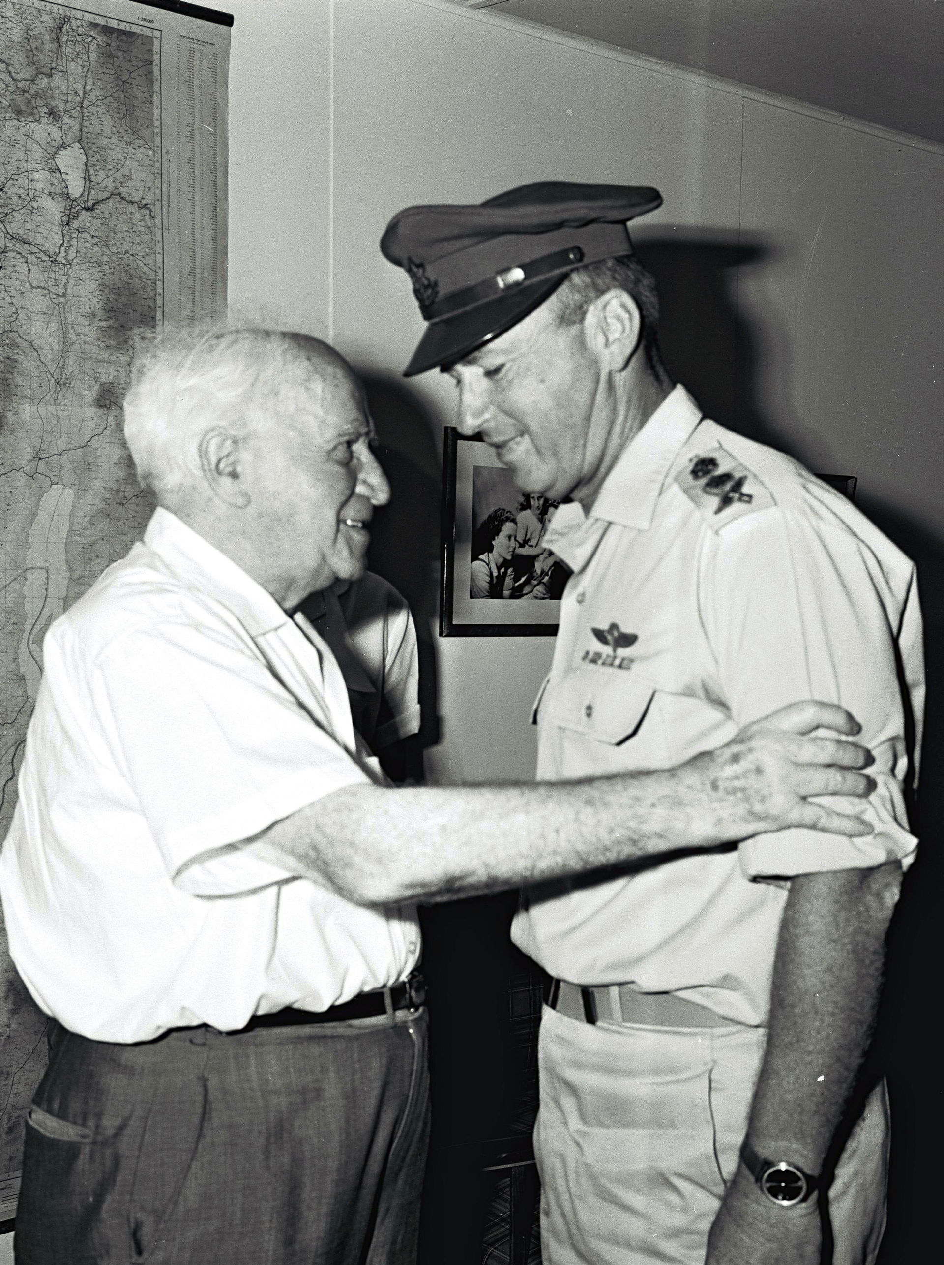 MR. DAVID BEN GURION RECEIVING THE CHIEF OF STAFF YITZHAK RABIN…