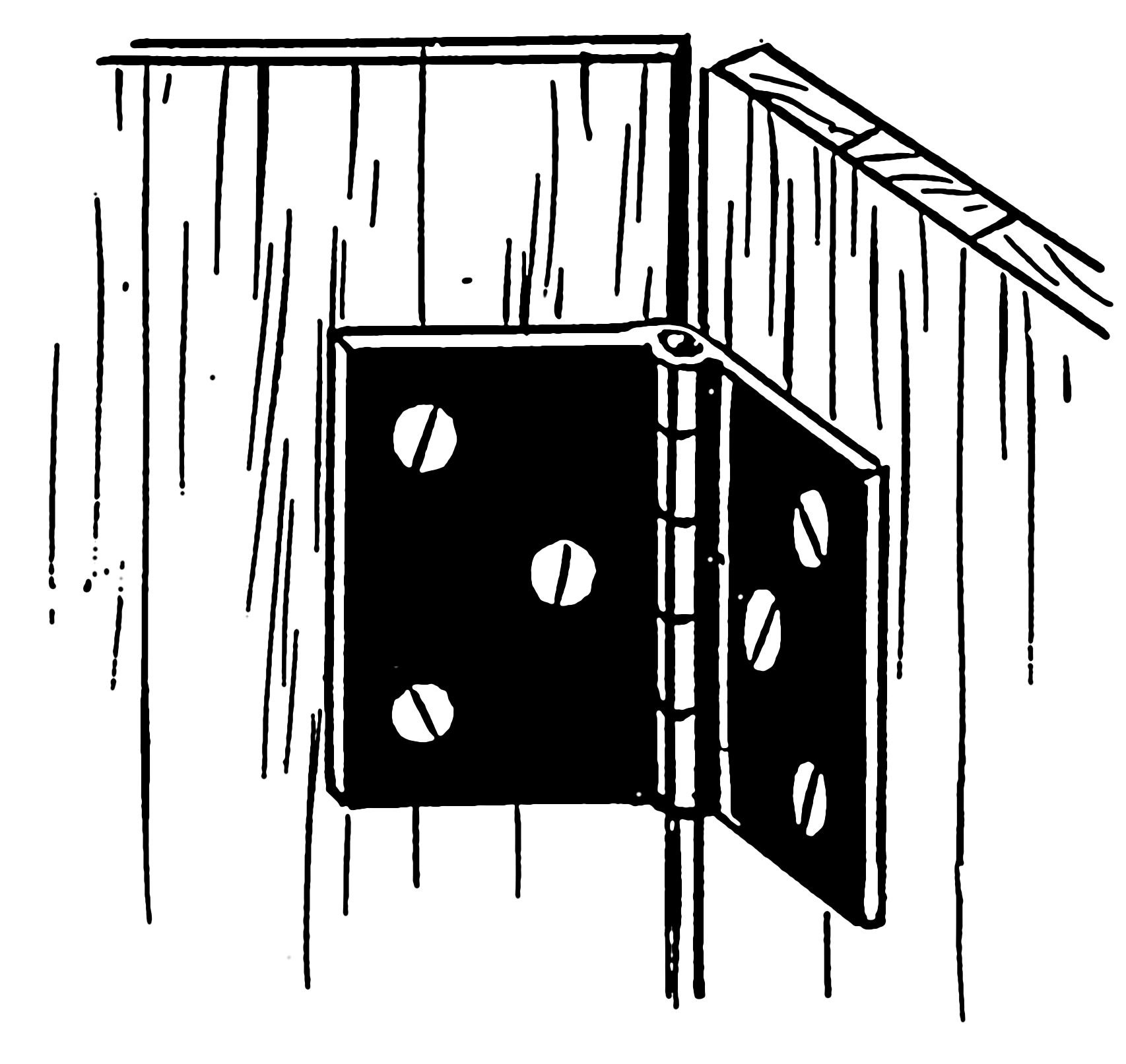 Line art drawing of a hinge.