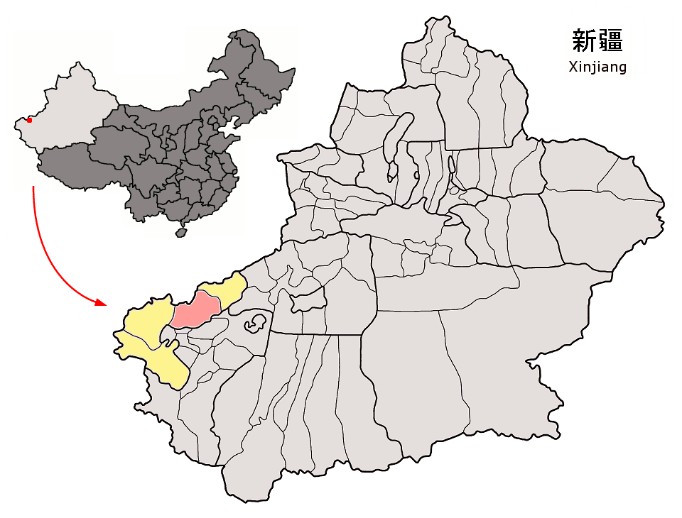 Location of Artux (Artush) City (pink) and Kizilsu Prefecture (…