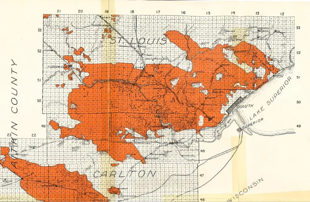 A map of the October 1918 Cloquet fire in northern Minnesota pr…