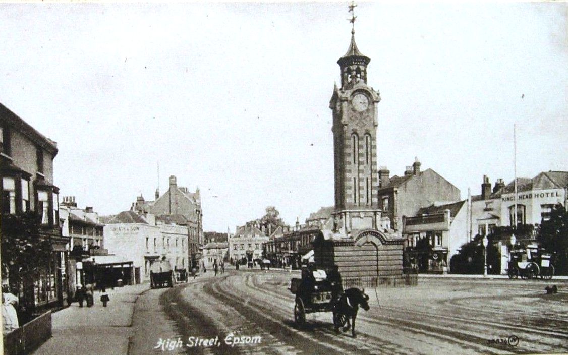 High Street, Epsom, Surrey, showing the clock tower
