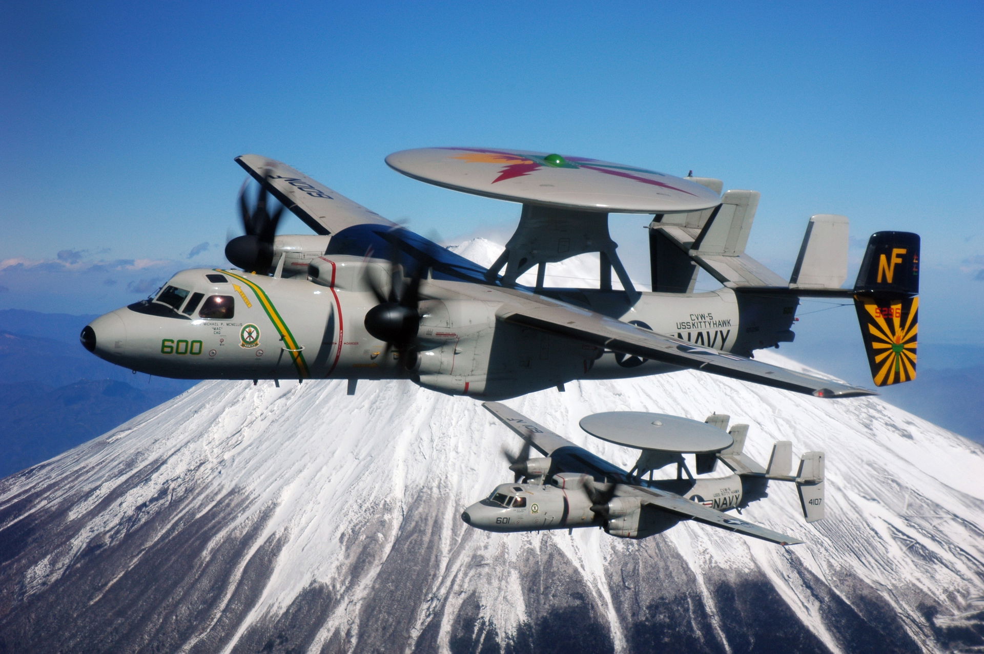 Two U.S. Navy Grumman E-2C Hawkeye (BuNo 164107, 165296) assign…