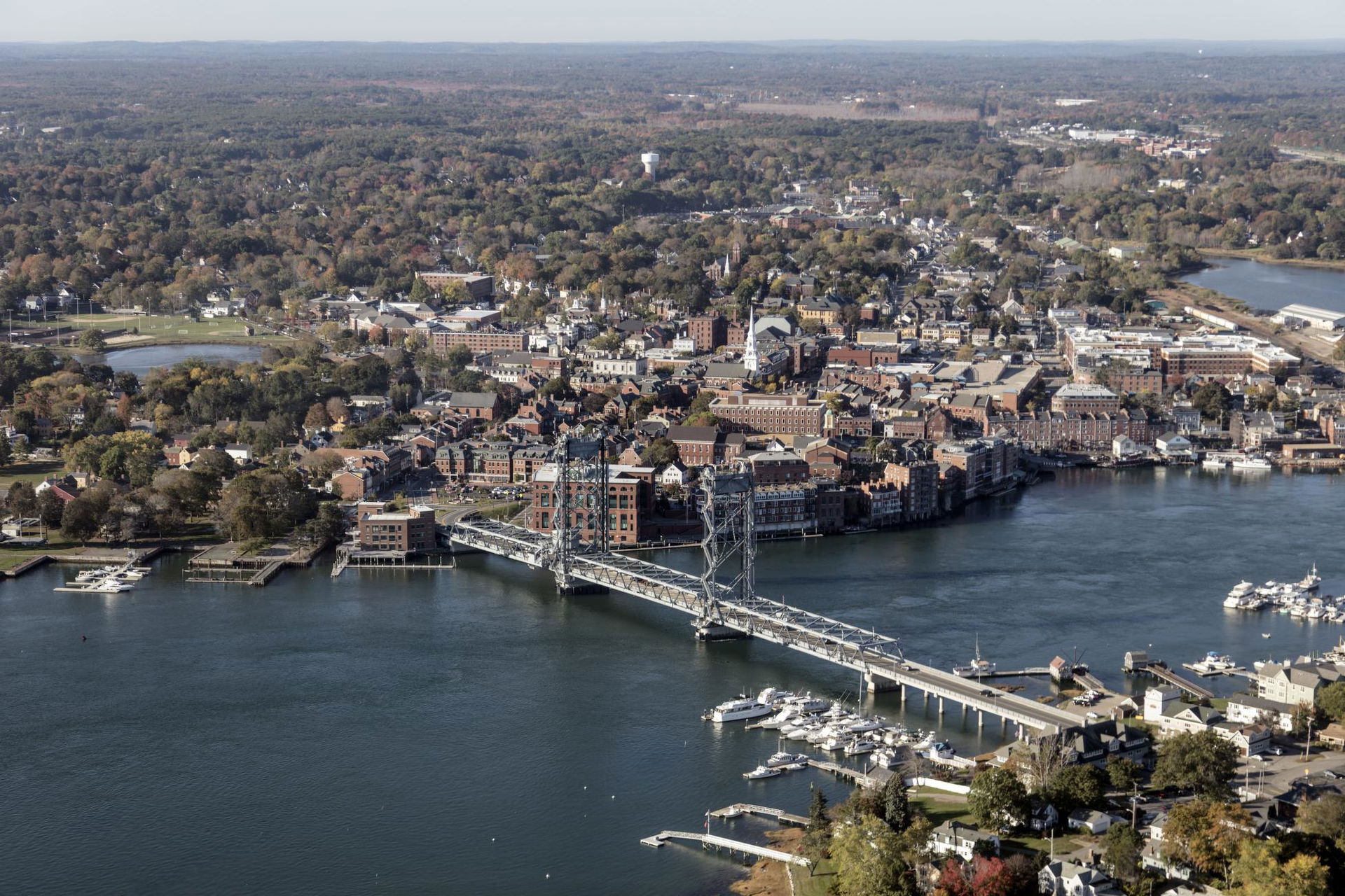 Title: Aerial view of Portsmouth, New Hampshire, focusing on th…