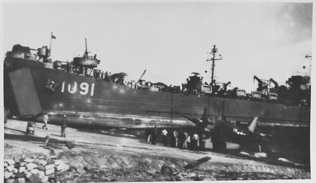 USS LST-1091 beached on the ramp at Sasebo, Japan, Wednesday, 3…