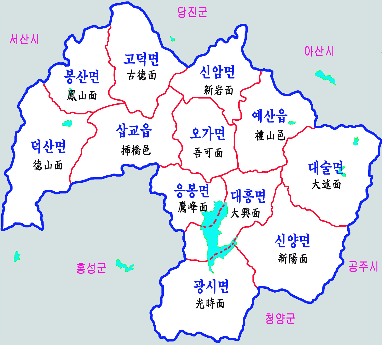 충남 예산군 행정구역도