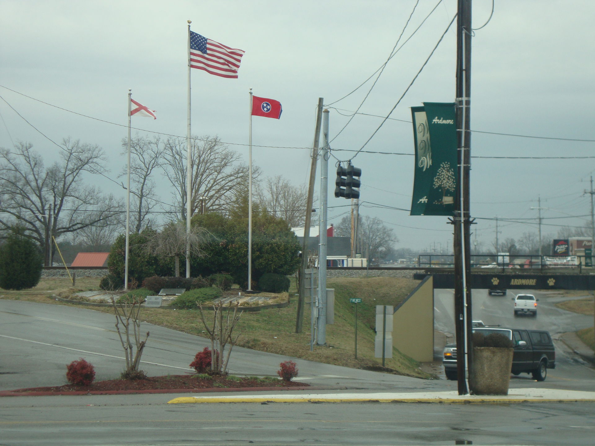 The flags of Tennessee and Alabama states with the US flag in A…