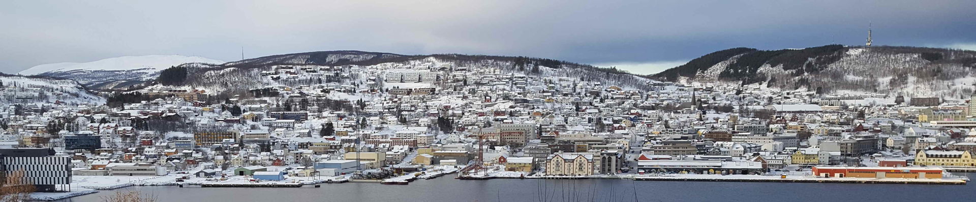 Harstad in February fotographed from Gangsås in the east.