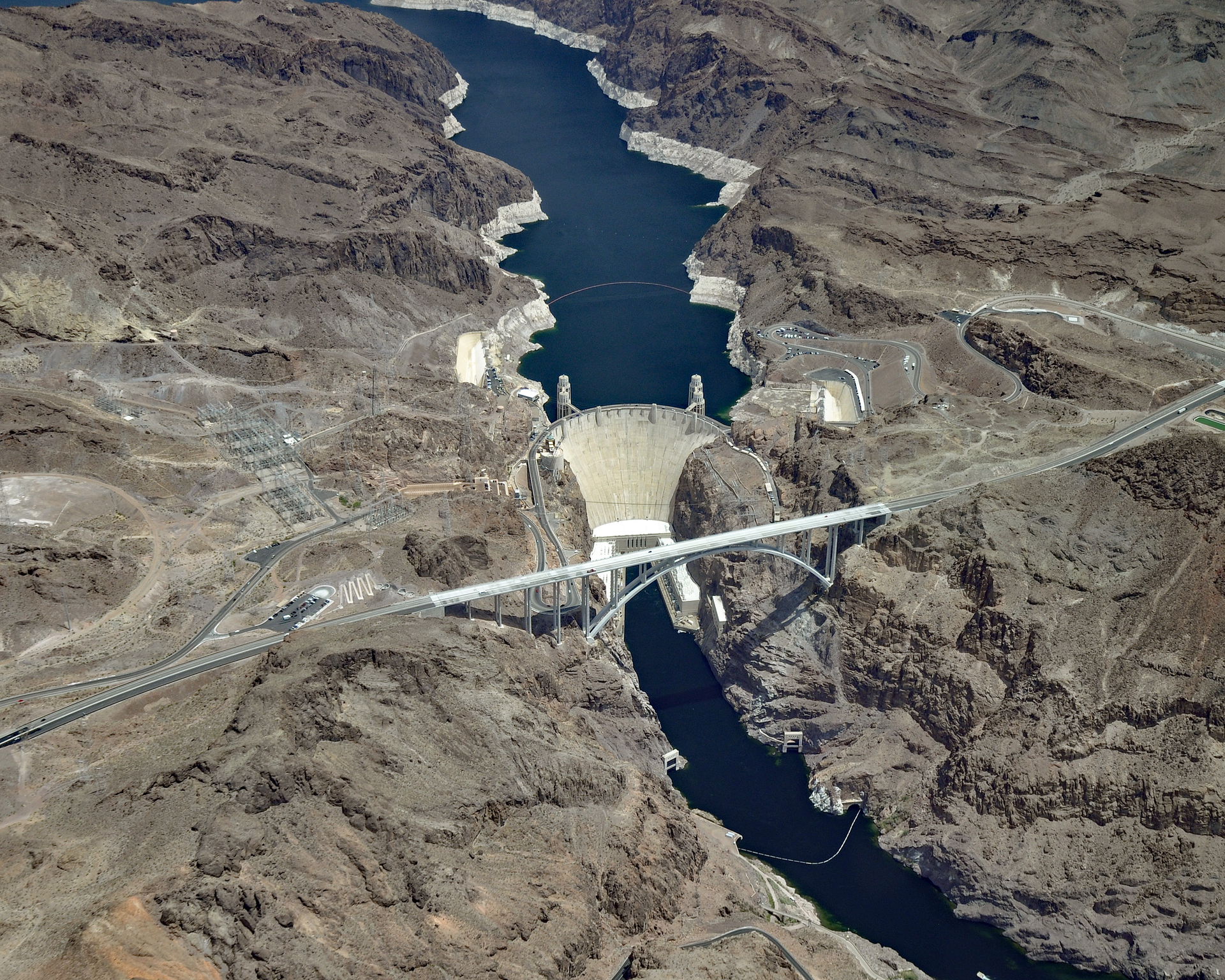 View of Hoover Dam and part of Lake Mead, Nevada-Arizona border