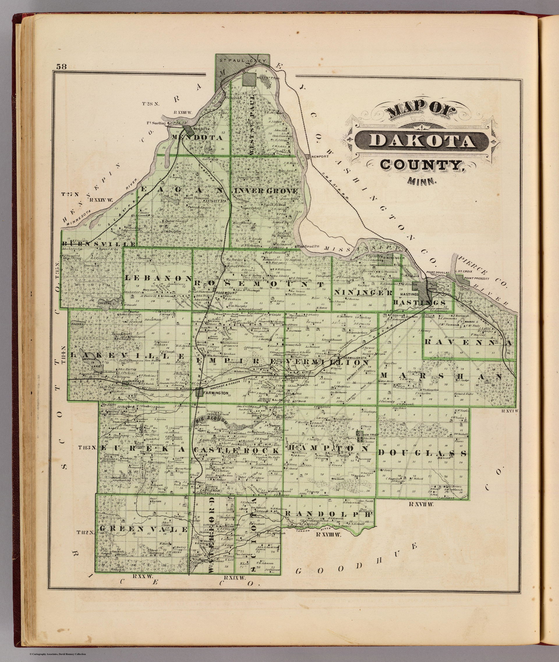 An 1874 map of Dakota County, complete with the very northern t…