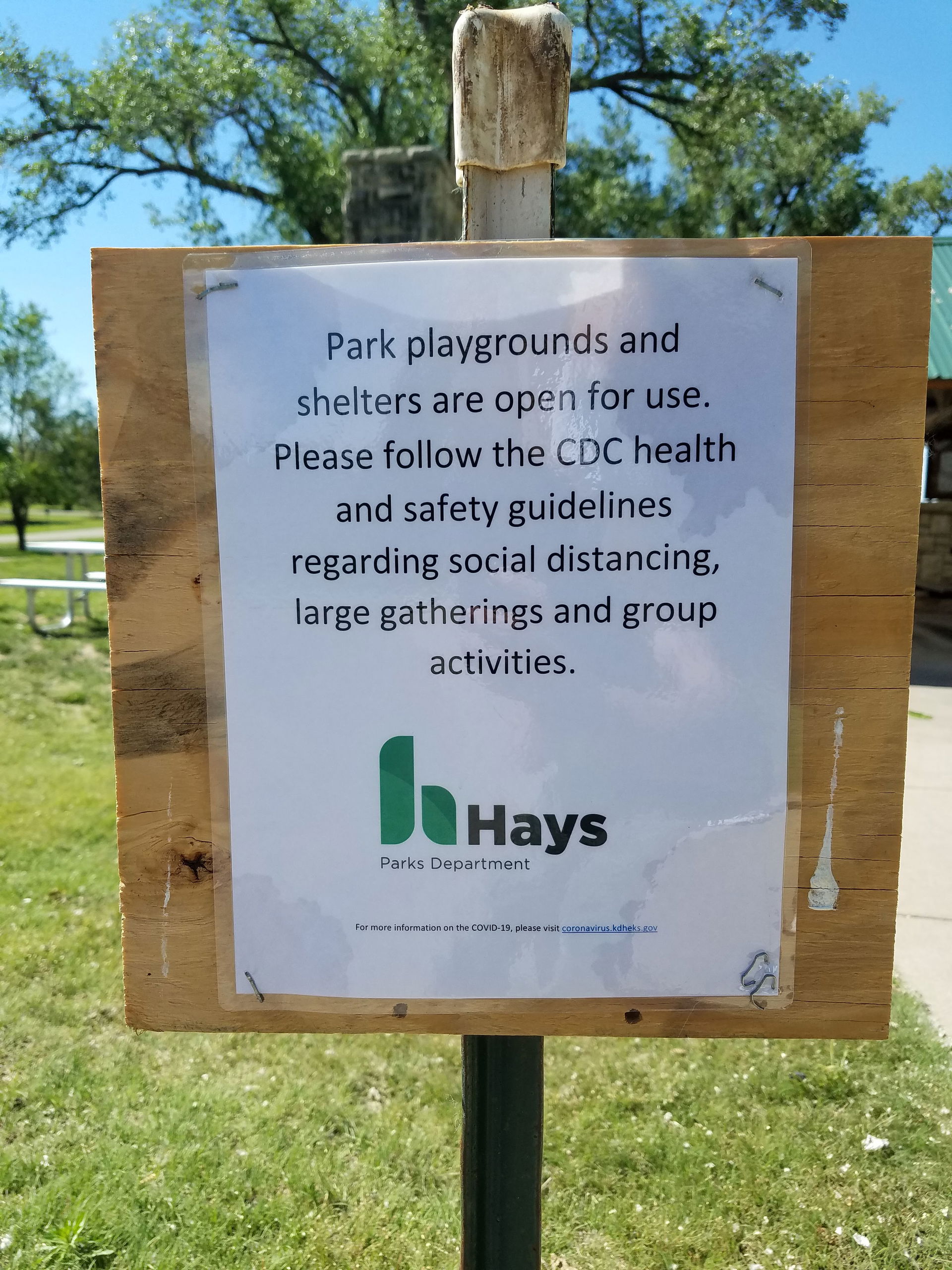 Hays Park Dept. sign during the pandemic