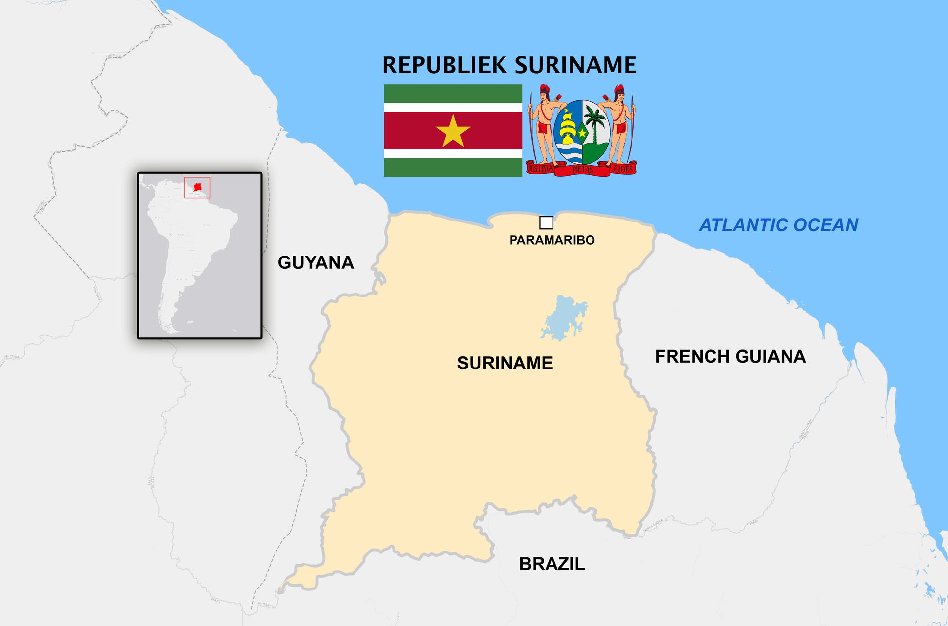 The Official Map of Suriname is shown here with the correct bor…