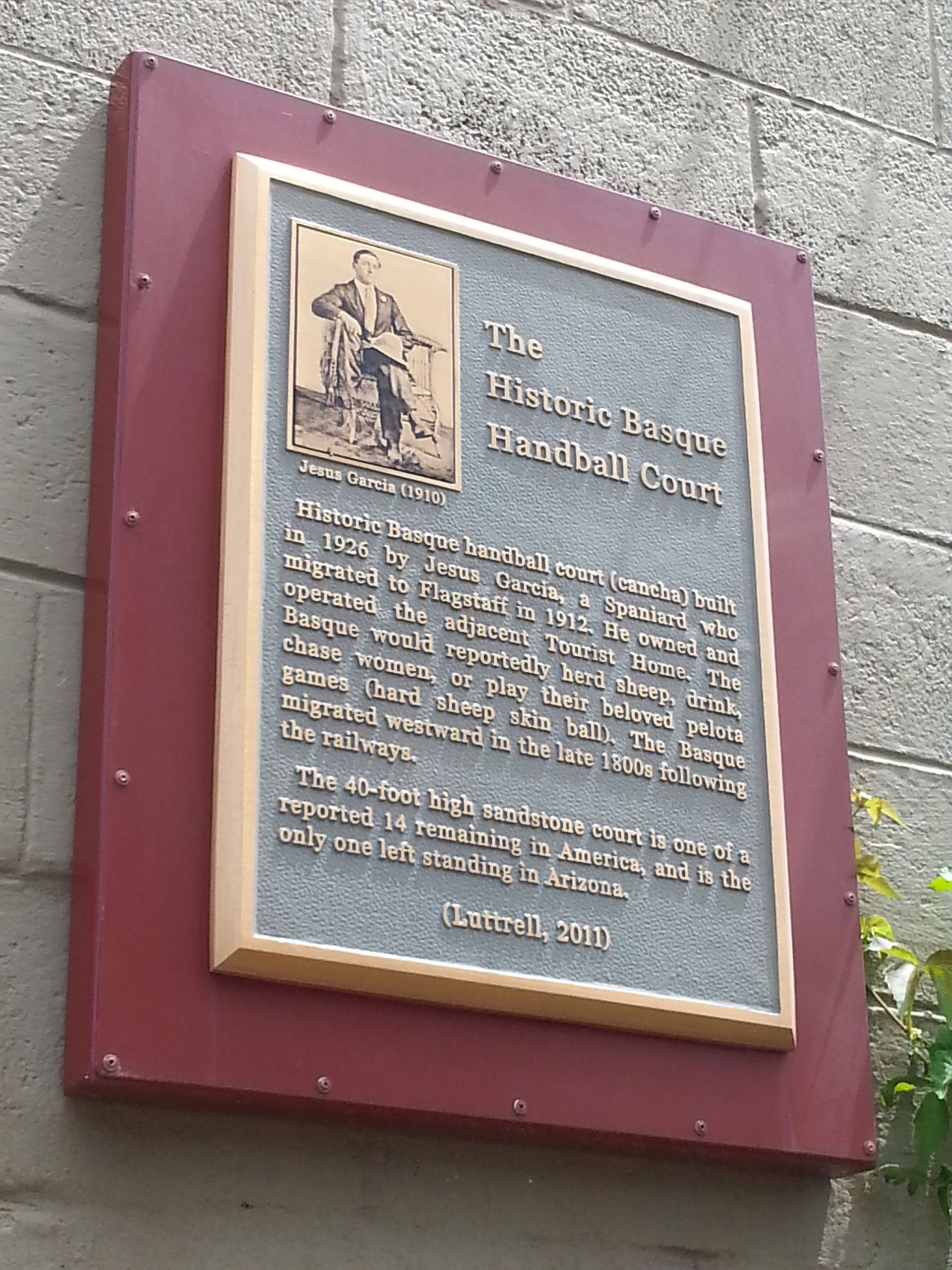 Historic Basque Handball Court plaque, Flagstaff AZ