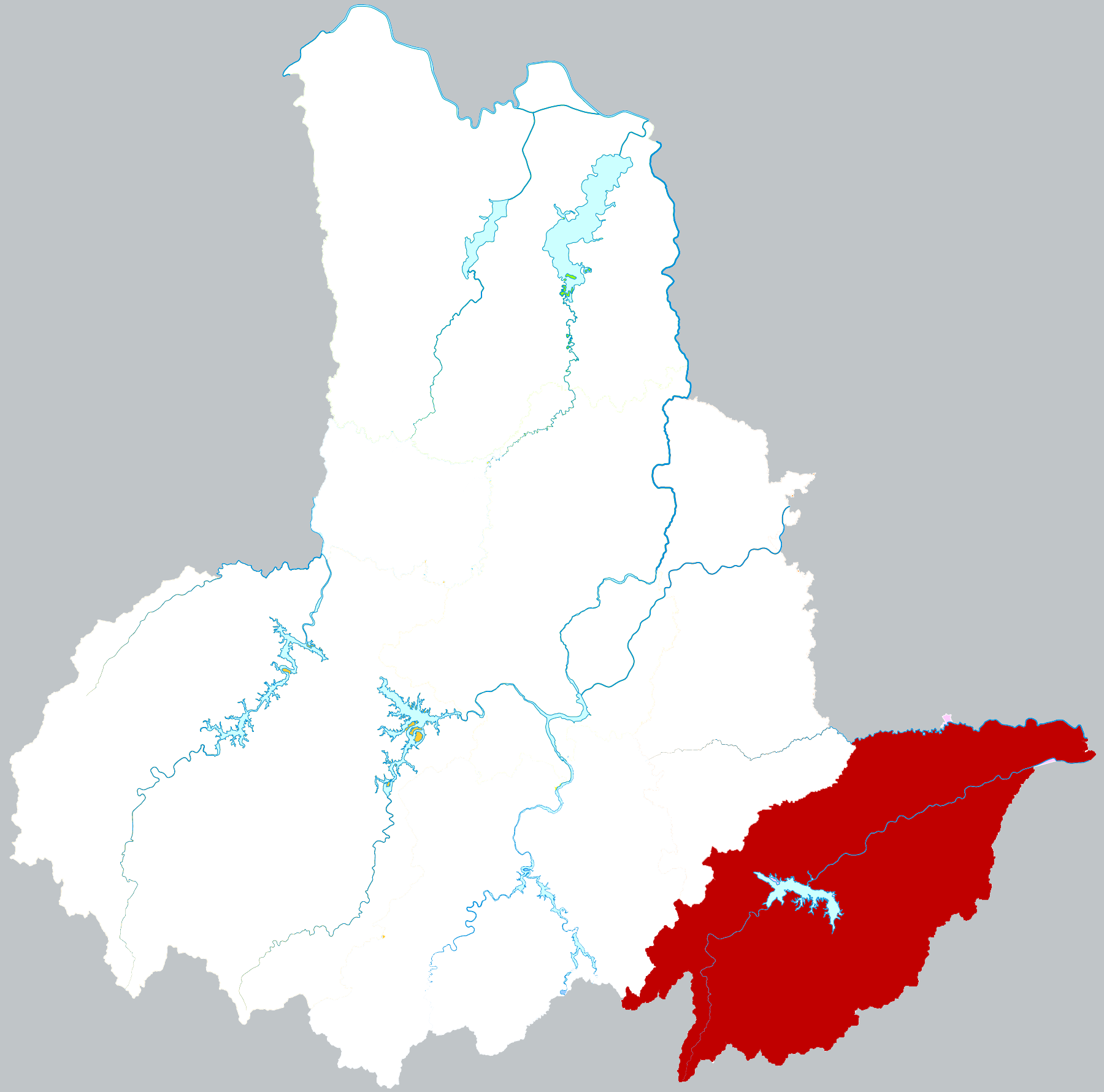Location of Shucheng county in Lu'an city, China