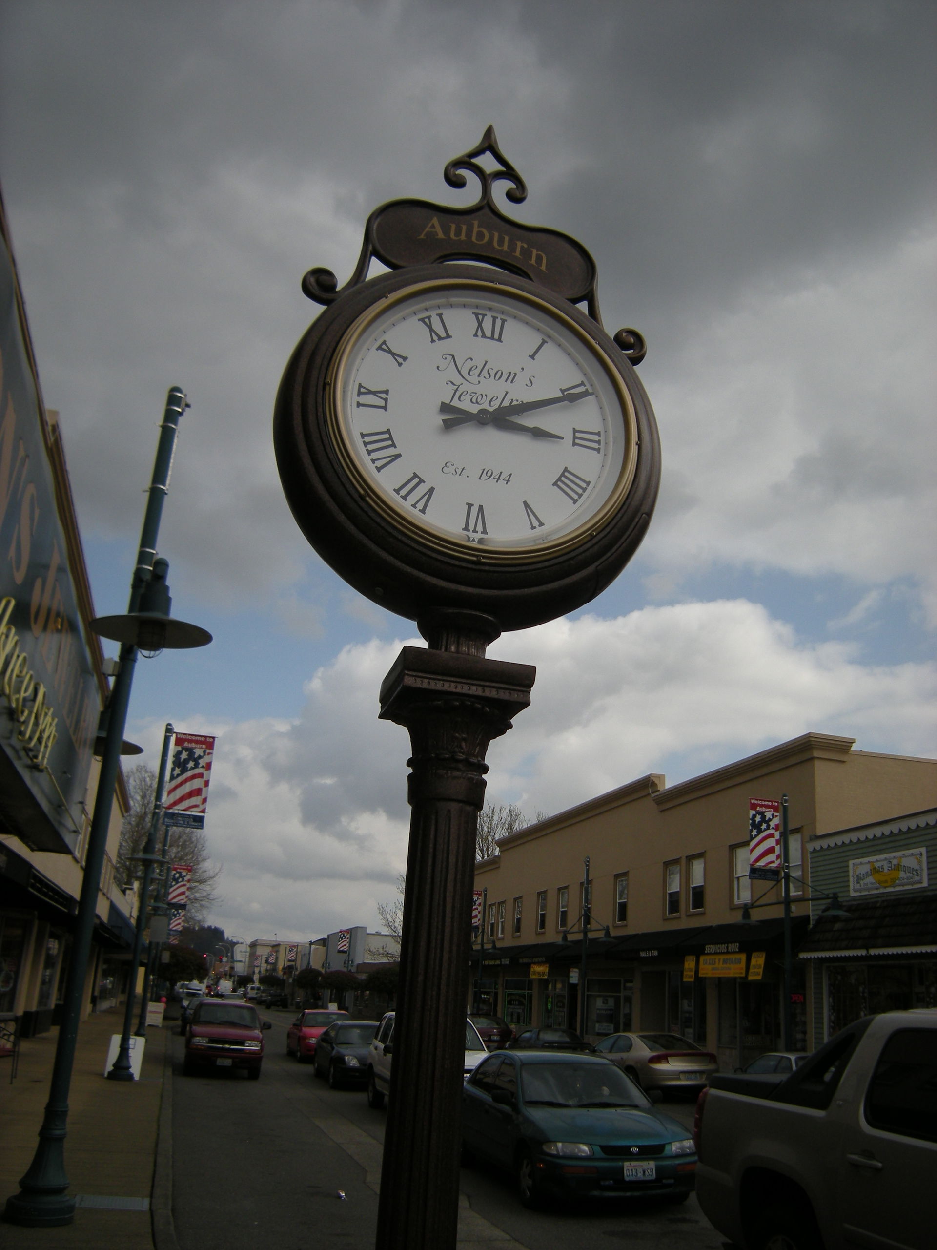 Nelson's Jewelry clock, Main Street and Auburn Avenue, Auburn, …