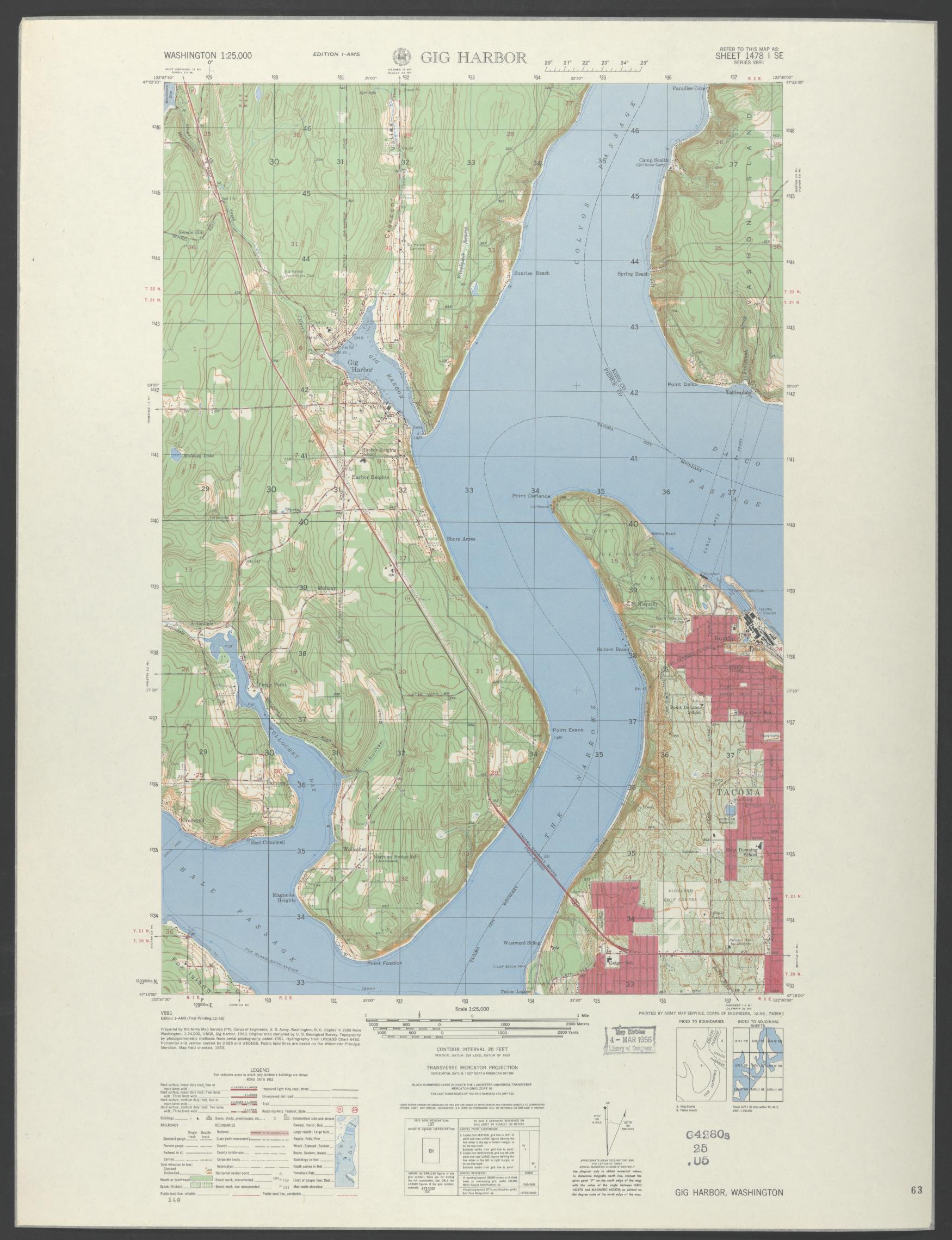 Old map of Gig Harbor Washington from 1955